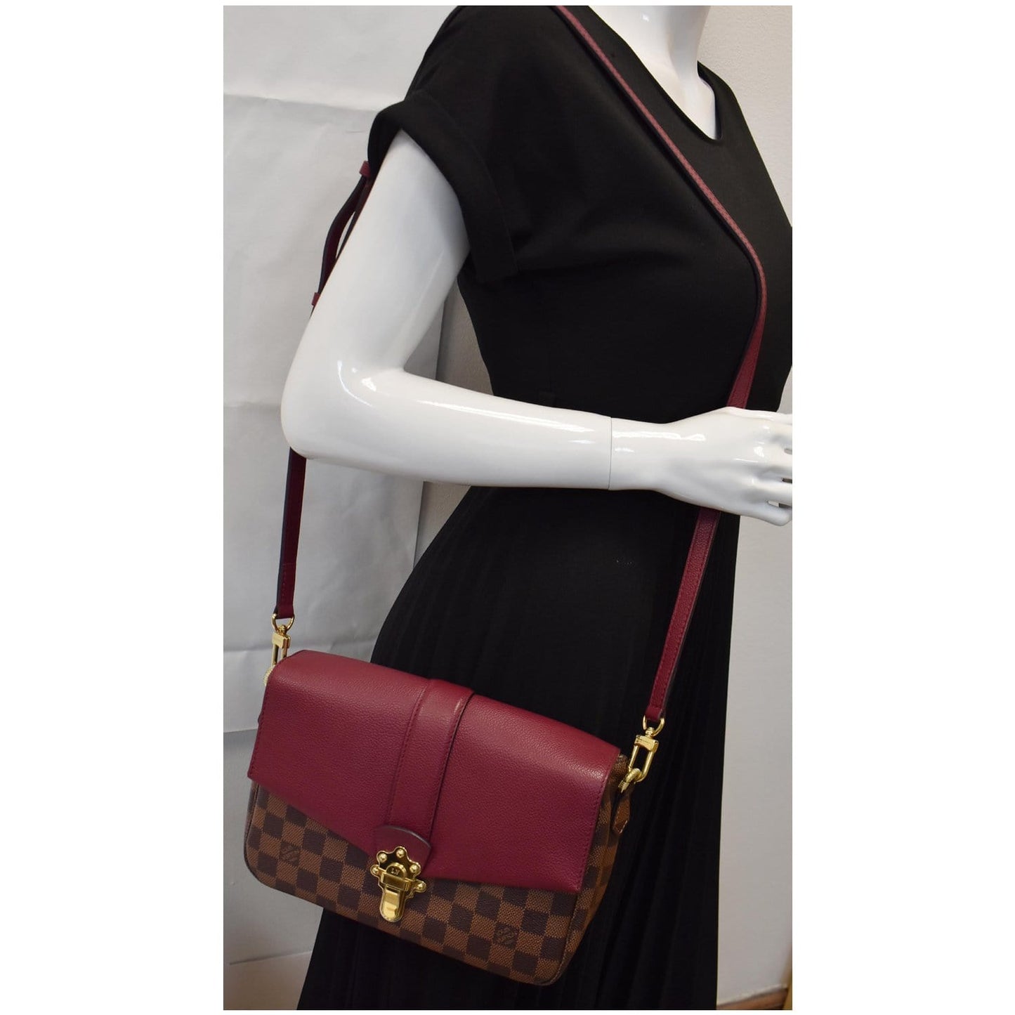 Louis Clapton Damier Ebene Crossbody Bag Raisin