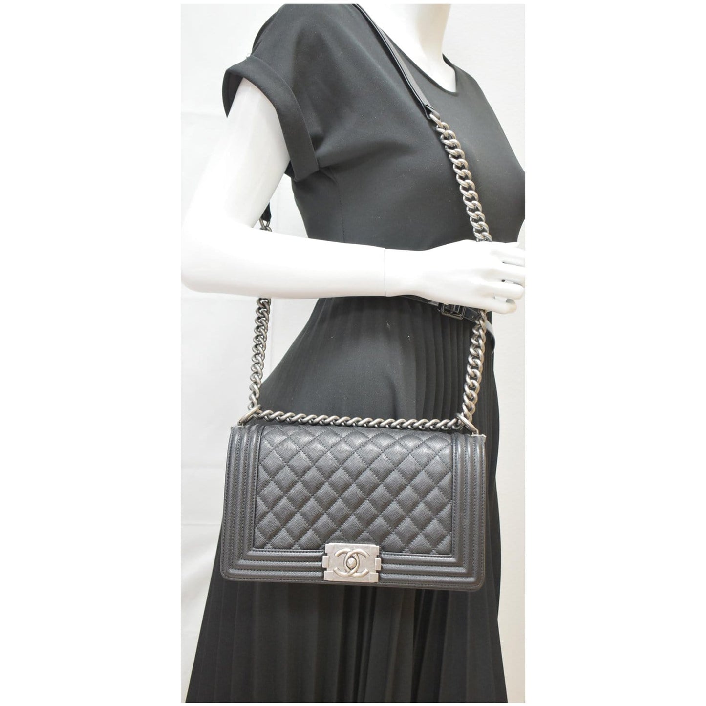 Chanel Boy Flap Caviar Shoulder Bag Leather Black
