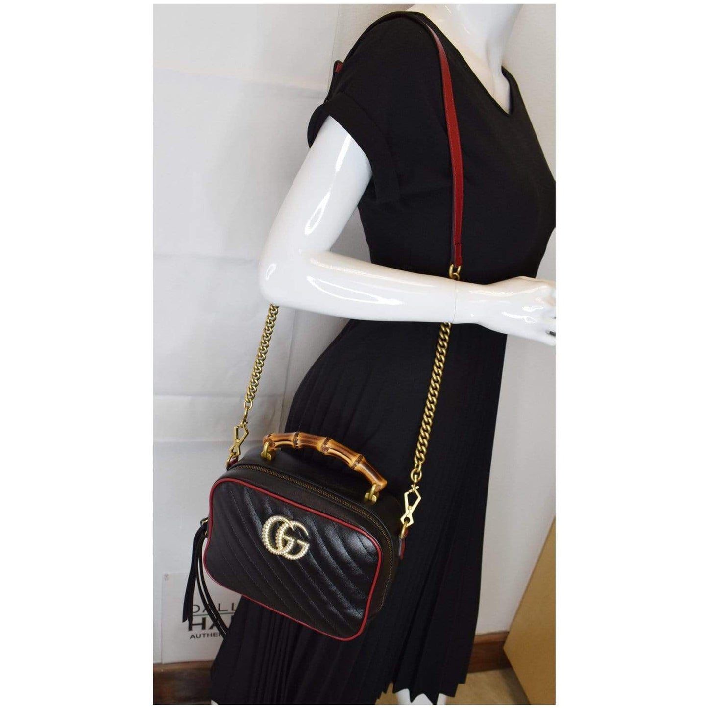 Gucci Marmont Bamboo Shoulder Bag Leather Black