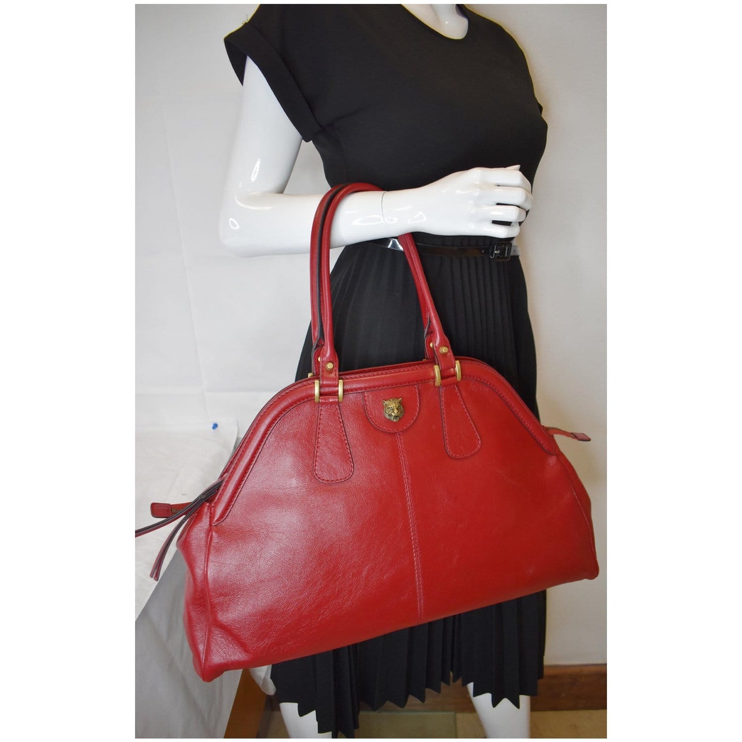 Gucci Re Belle Calfskin Top Handle Bag Red Large Tote Bag