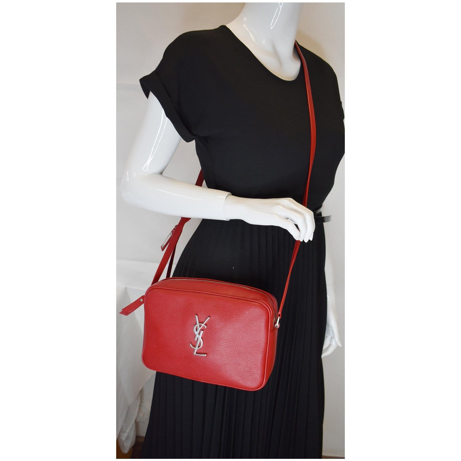 YSL Saint Laurent Saint Lou Camera Shoulder Bag Leather Monogram Bag Red