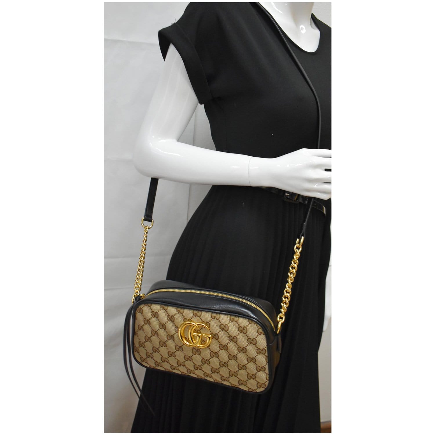 Gucci Marmont Small Crossbody Bag Beige Leather Canvas