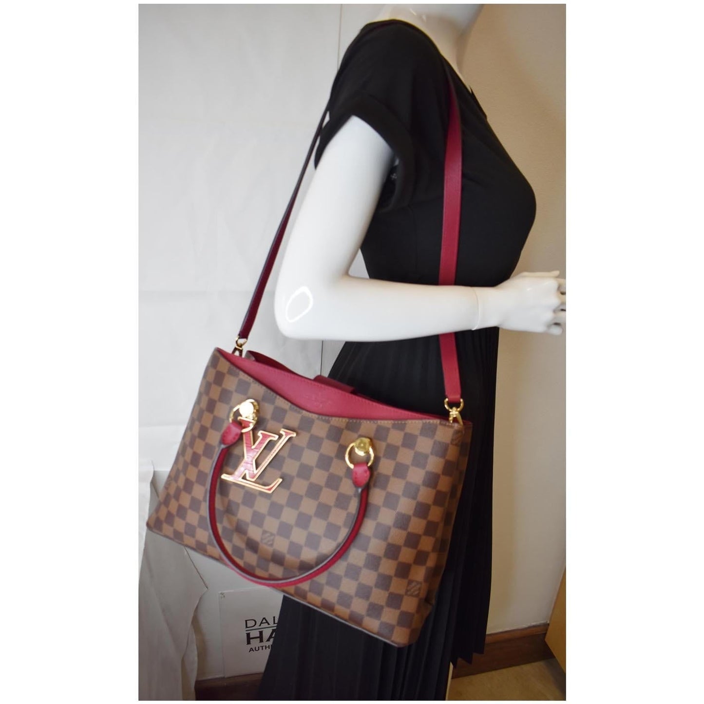 LV Louis Riverside Damier Ebene Shoulder Bag Red