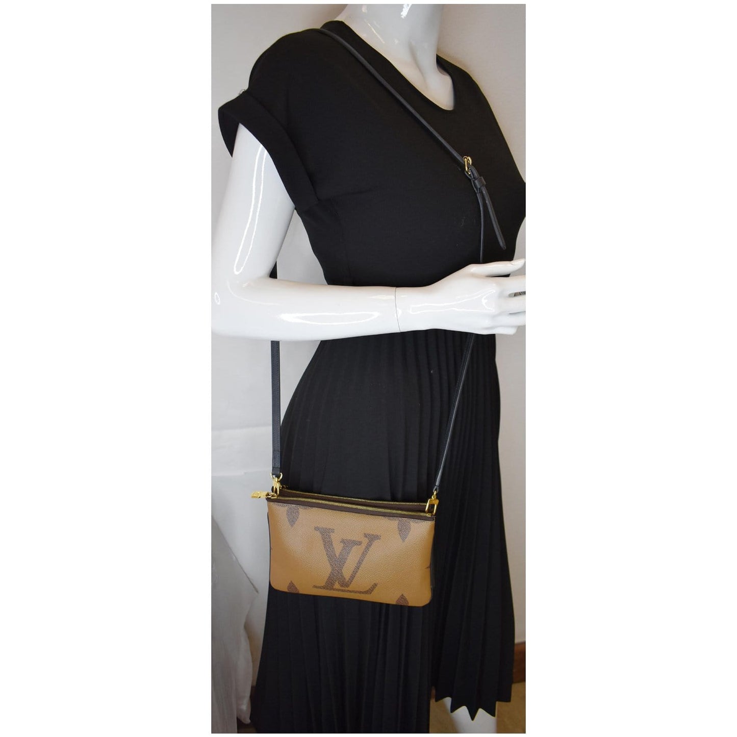 Louis Double Zip Pochette Reverse Giant Shoulder Monogram Brown Shoulder Bag Bag Brown