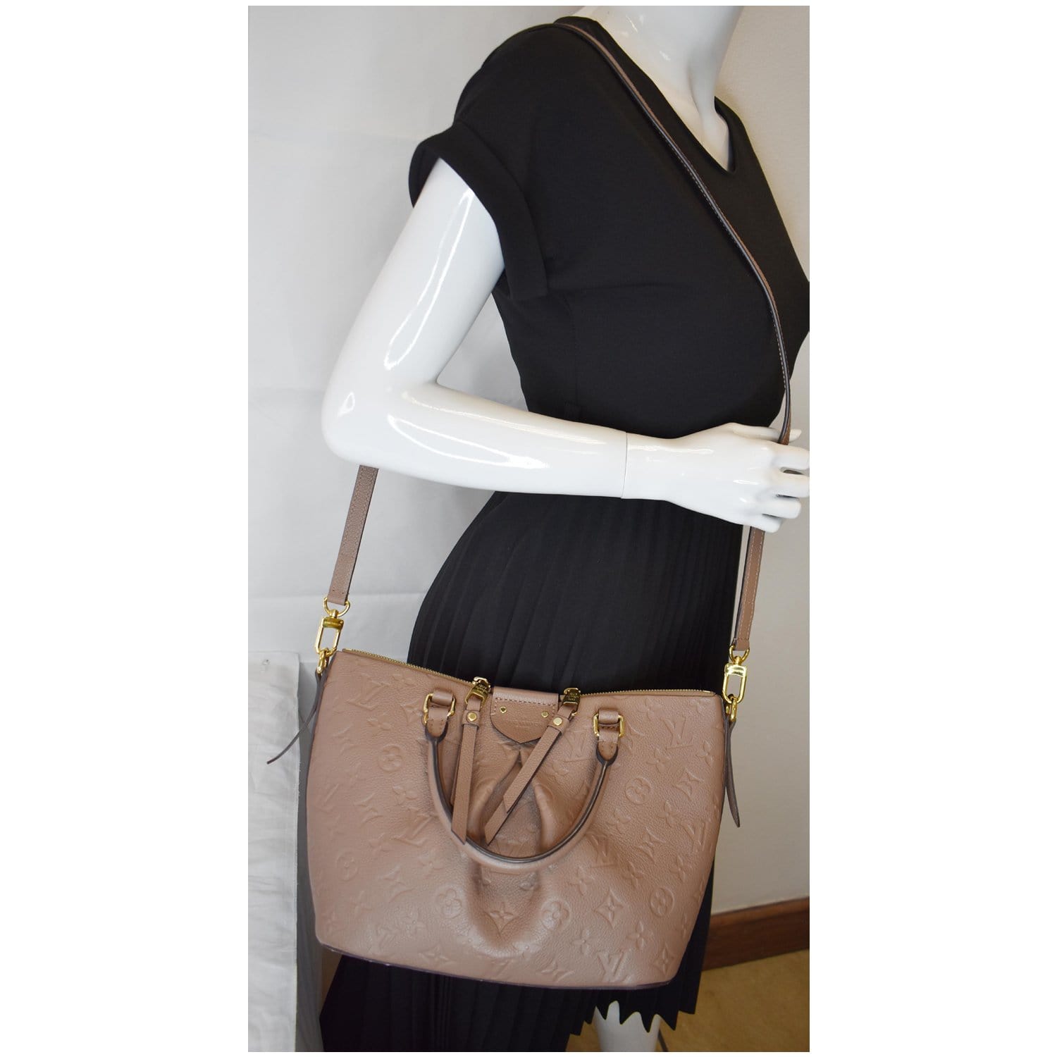 Louis Mazarine Pm Empreinte Shoulder Bag Taupe Monogram