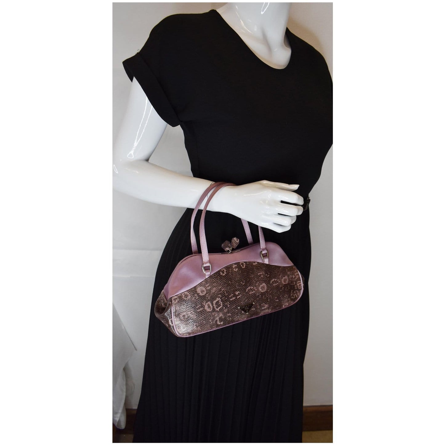 Prada Sera Lizard Skin Satchel Bag Purple Travel Bag