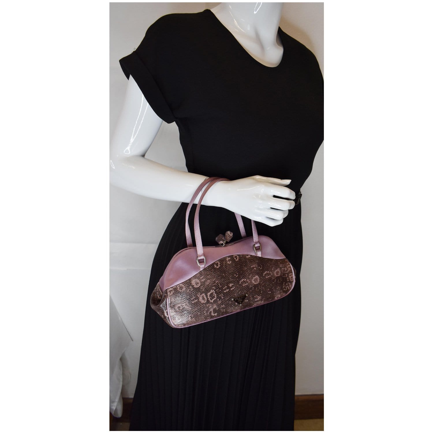 Prada Sera Lizard Skin Satchel Bag Purple Travel Bag