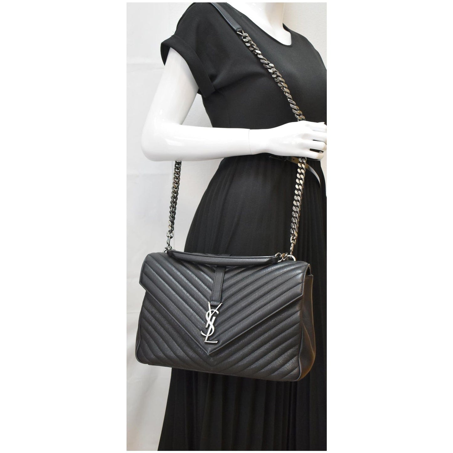 YSL Saint Laurent Saint College Flap Matelassã Shoulder Bag Leather Black