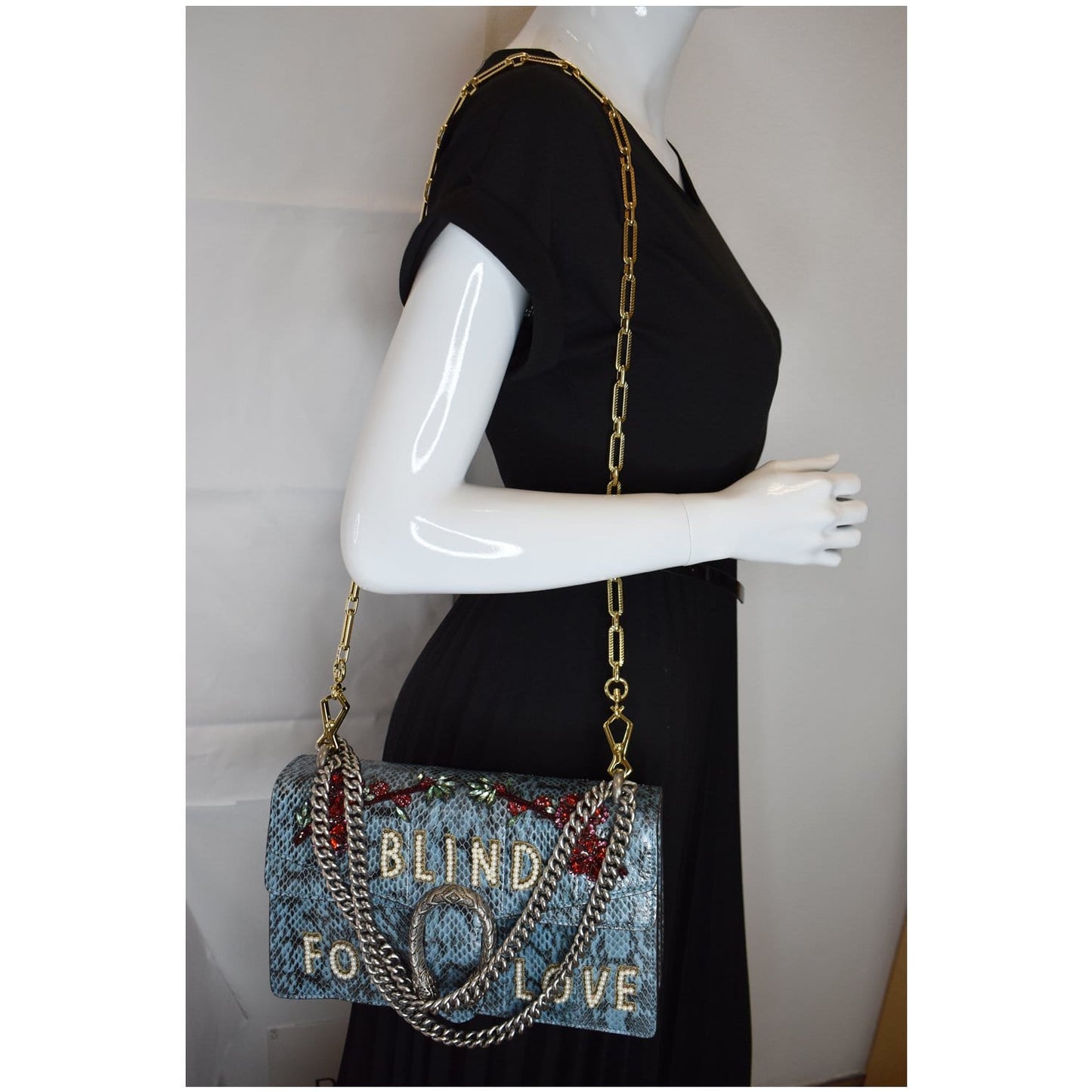 Gucci Dionysus Blind For Love Python Shoulder Bag Blue Small