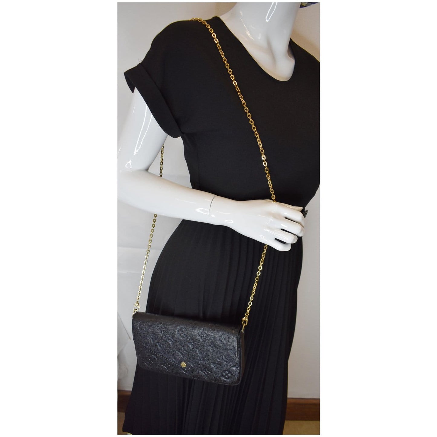 Louis Pochette Felicie Empreinte Wallet Crossbody Bag Monogram Black