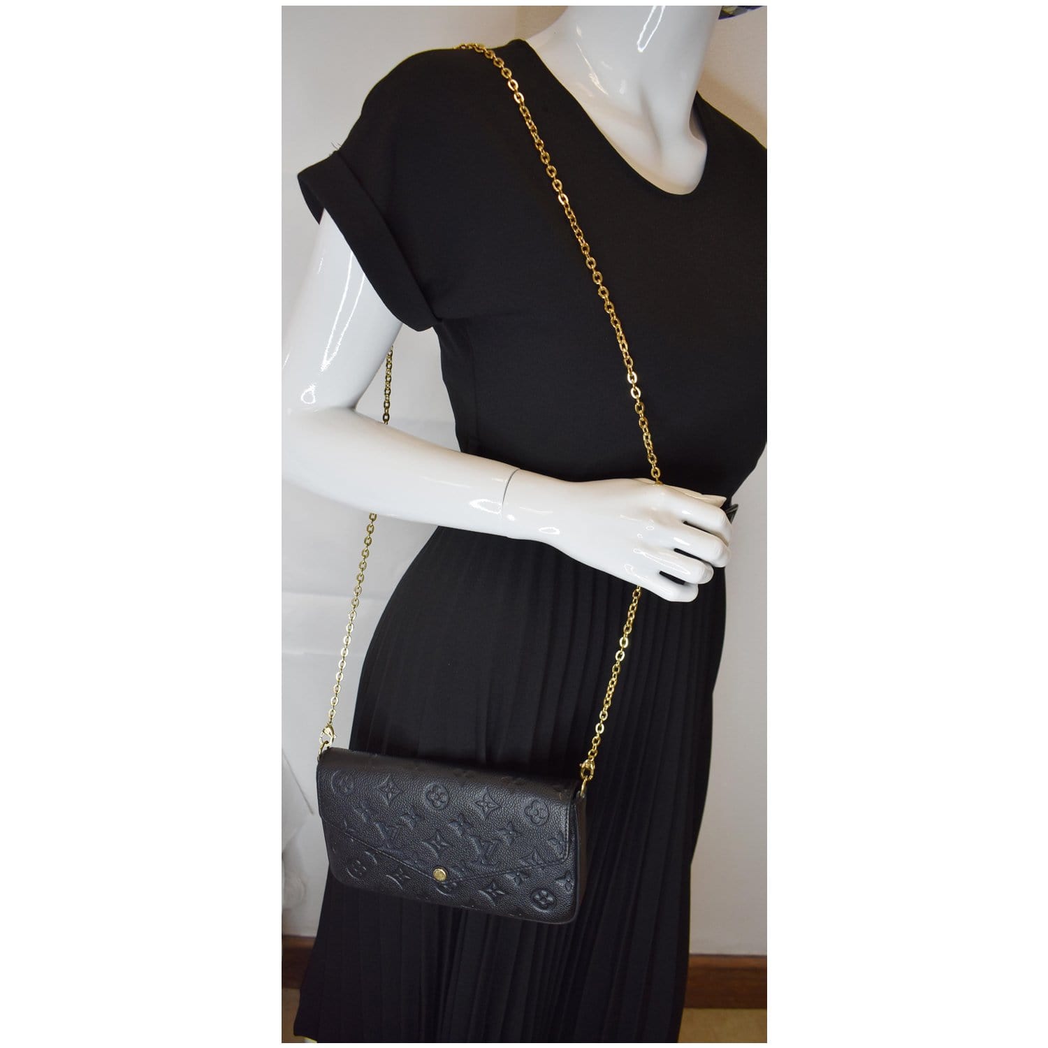 Louis Pochette Felicie Empreinte Wallet Crossbody Bag Monogram Black