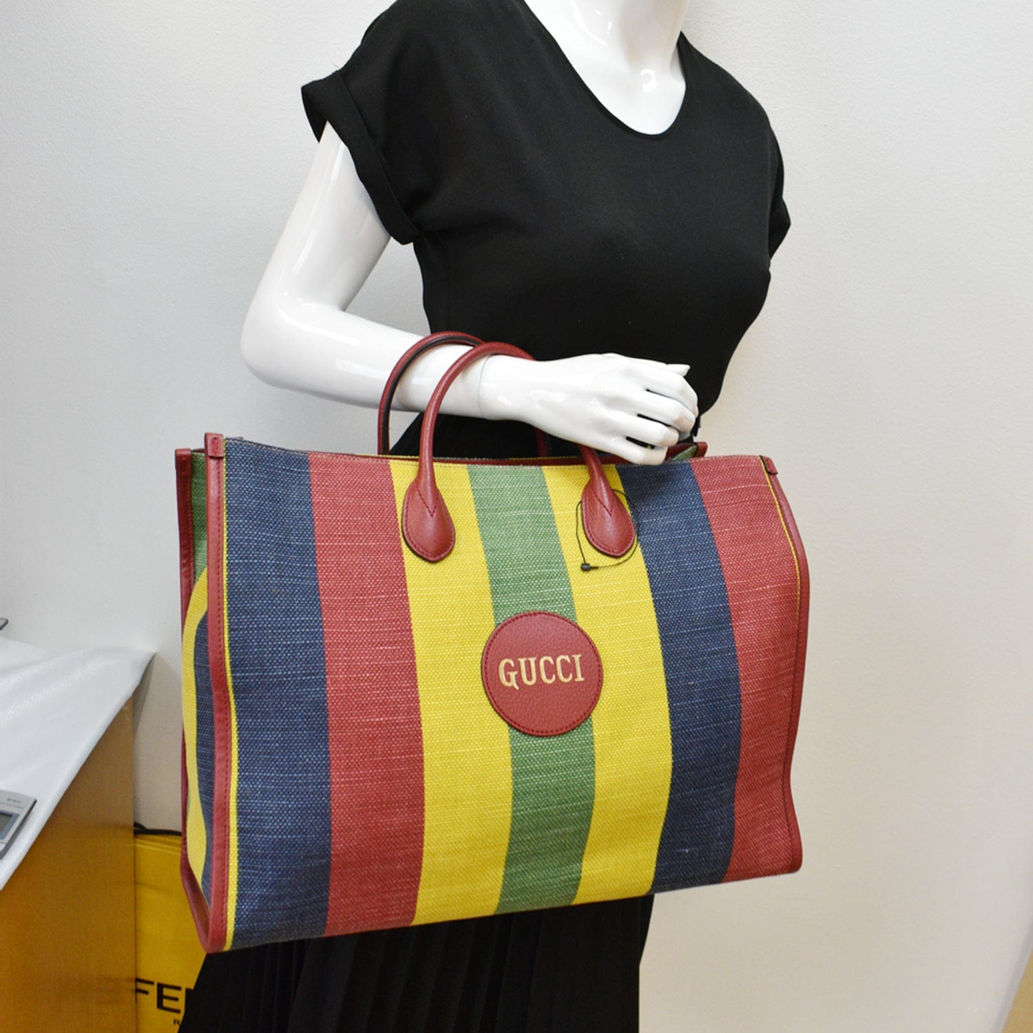 Gucci Baiadera Stripe Tote Bag Multicolor Canvas