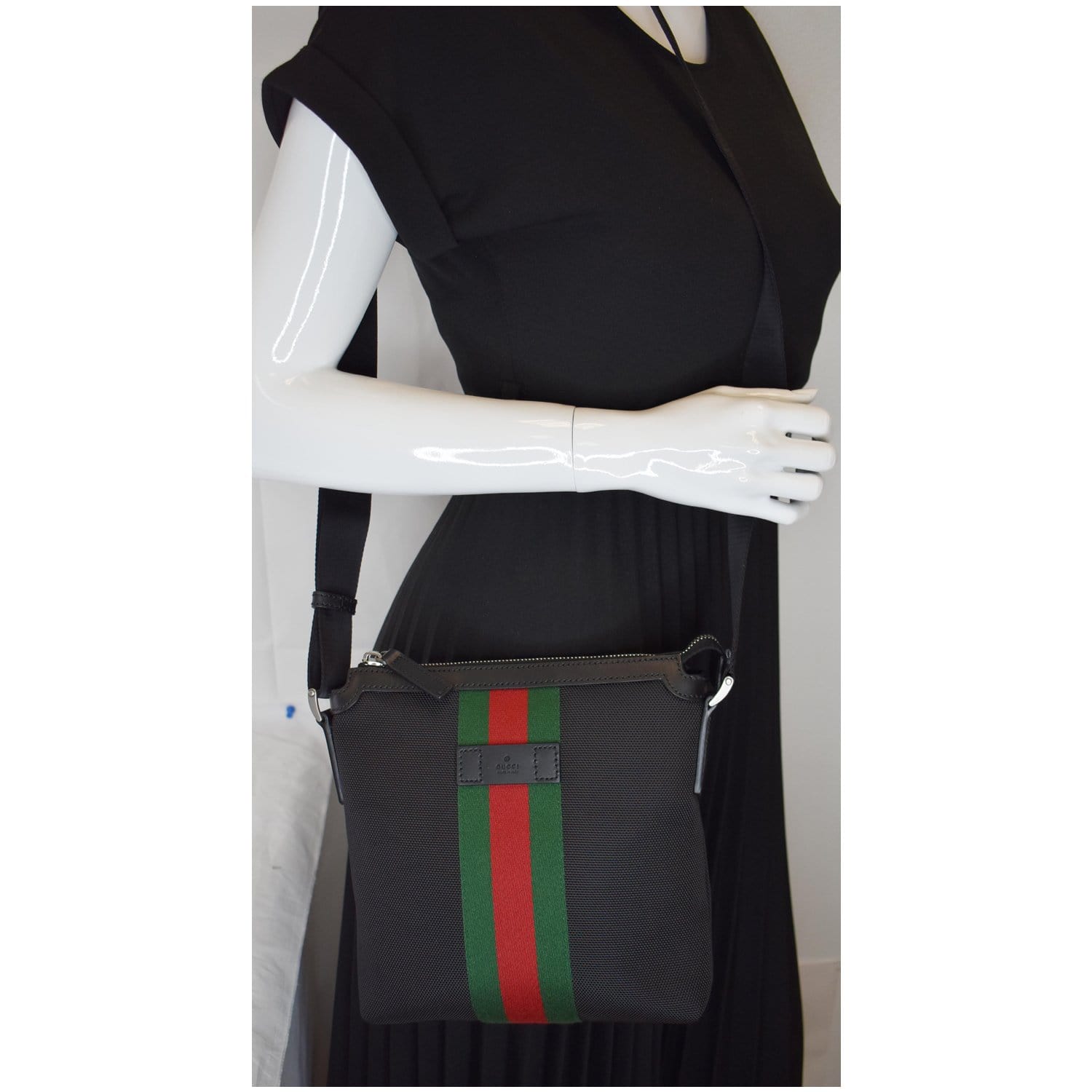 Gucci Techno Web Messenger Bag Canvas Black Crossbody Bag