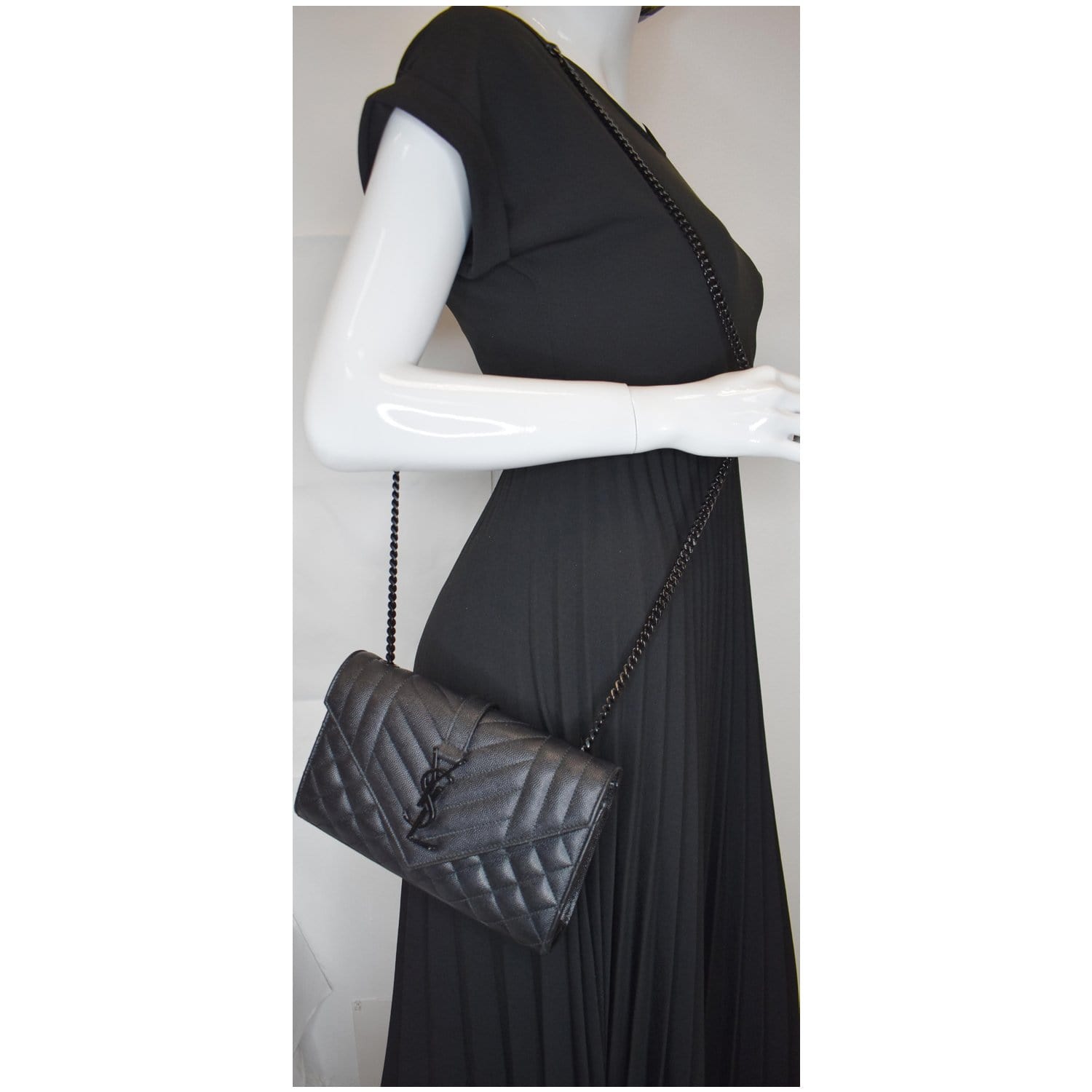 YSL Saint Laurent Saint Envelope Matelassé Shoulder Bag Leather Black Bag Black
