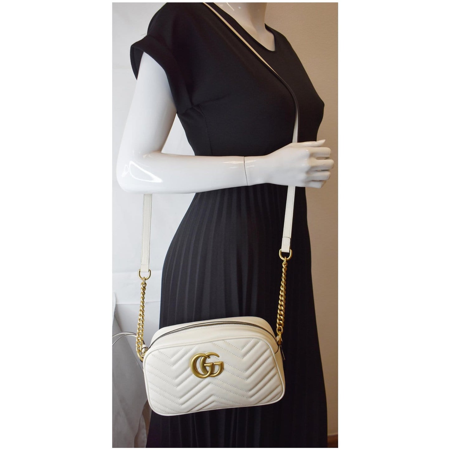 Gucci Marmont Small Crossbody Bag Leather Matelasse White 447632