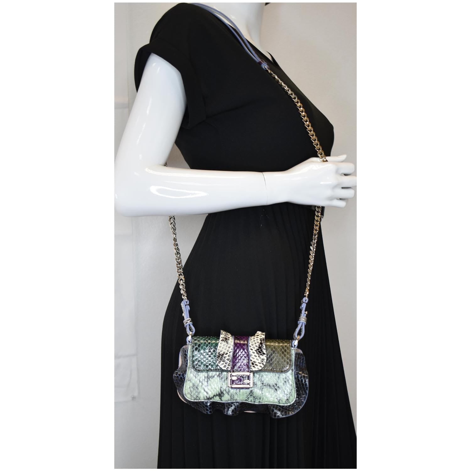 Fendi Baguette Microwave Python Crossbody Bag Multi Leather Chain