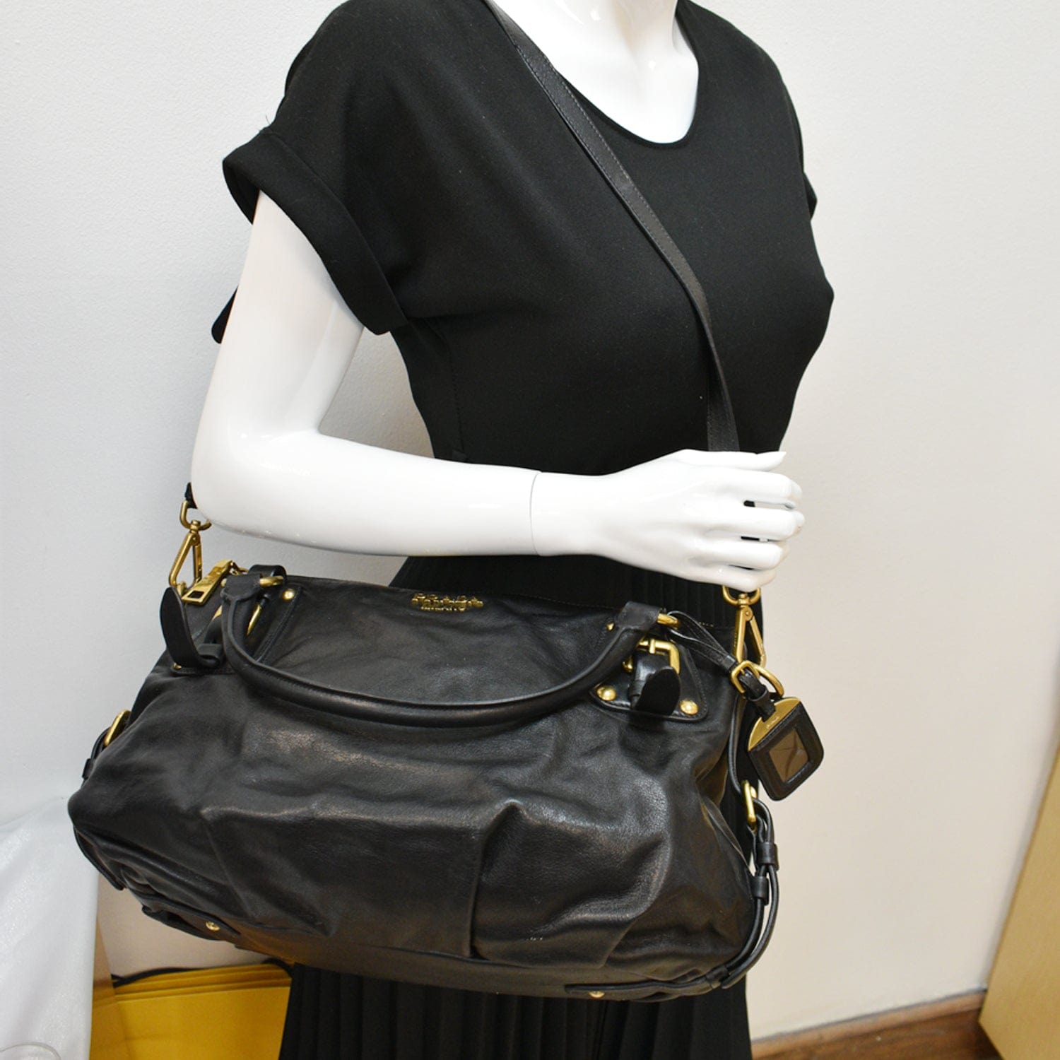 Prada Soft Shoulder Bag Leather Black