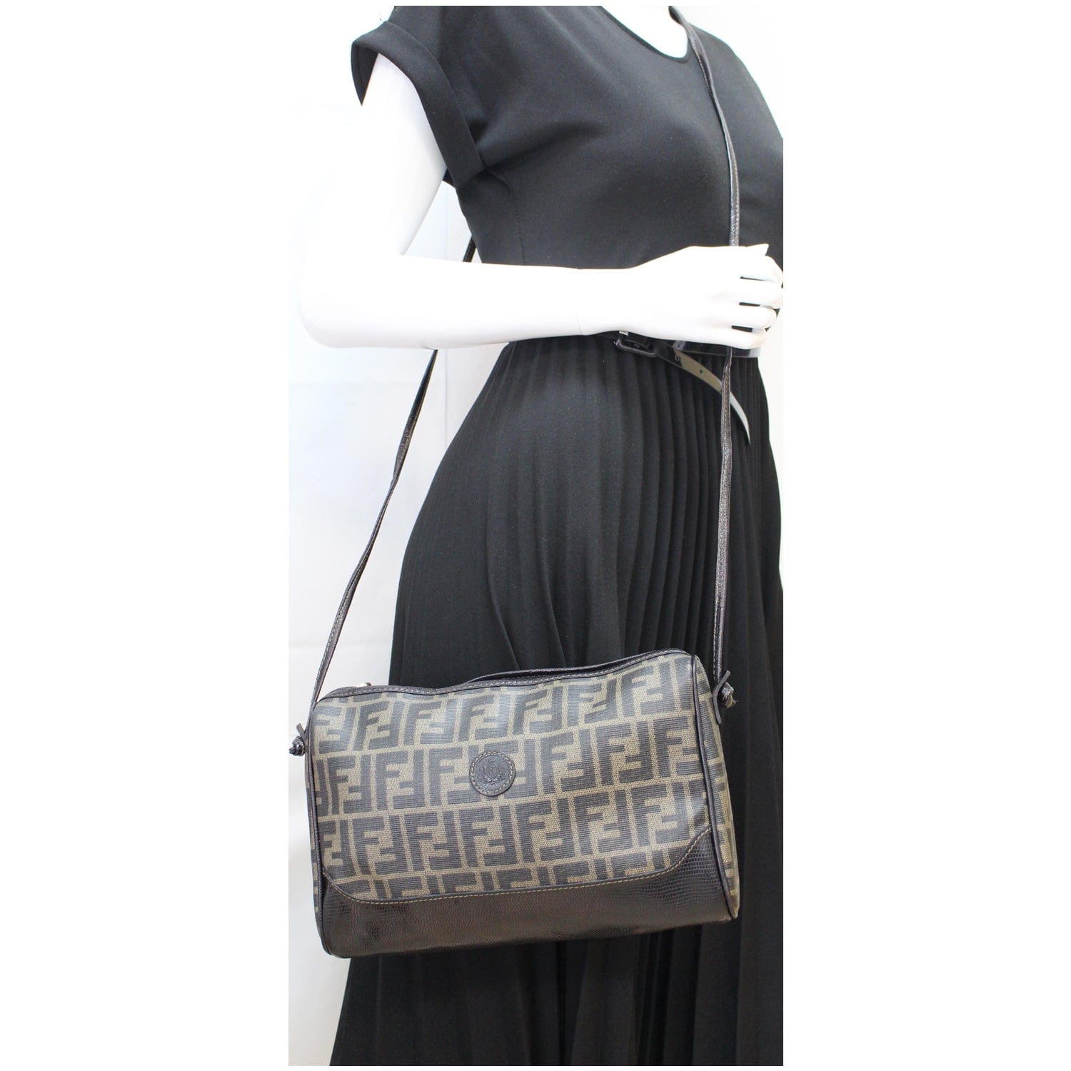 Fendi Roma Coated Crossbody Bag Leather Canvas