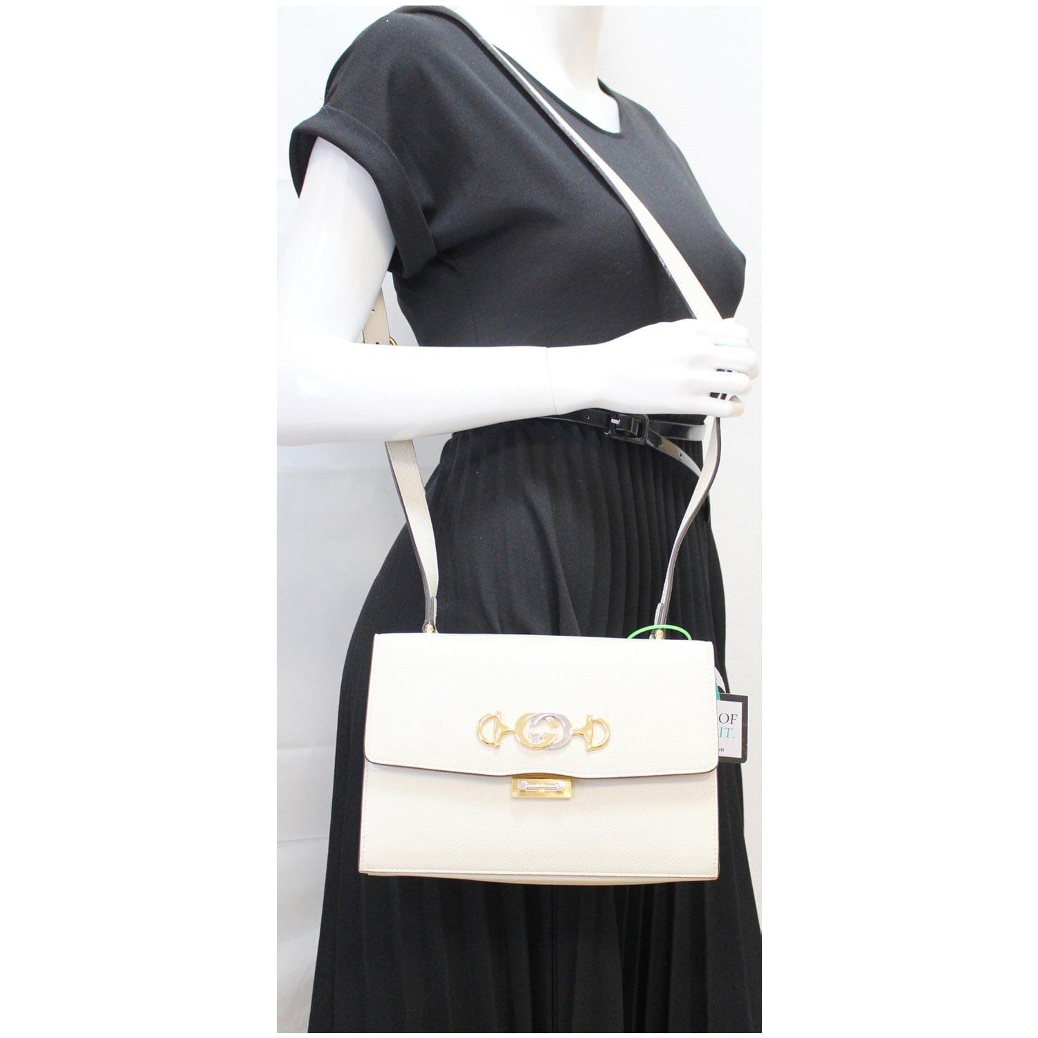 Gucci Zumi Grainy Chain Crossbody Bag Leather White