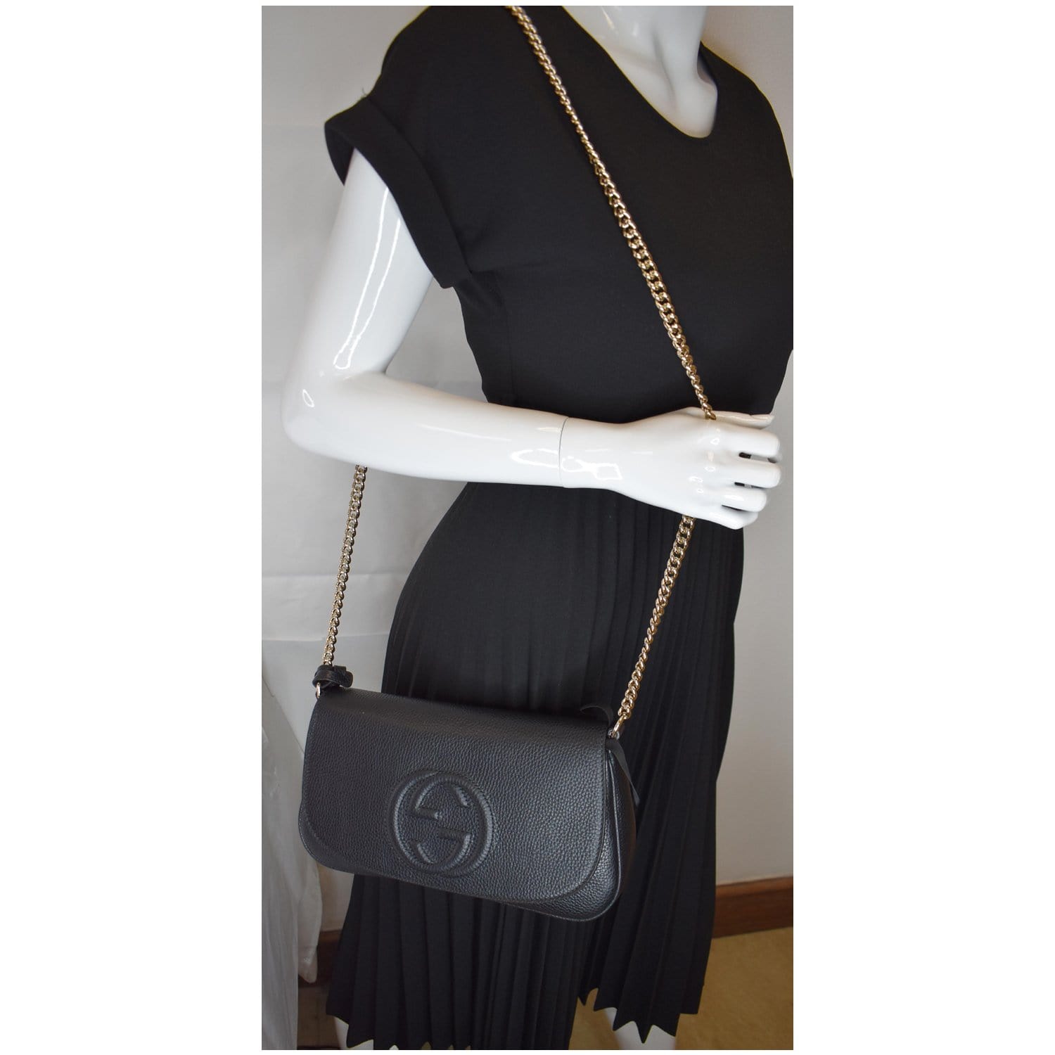 Gucci Soho Flap Shoulder Bag Leather Black