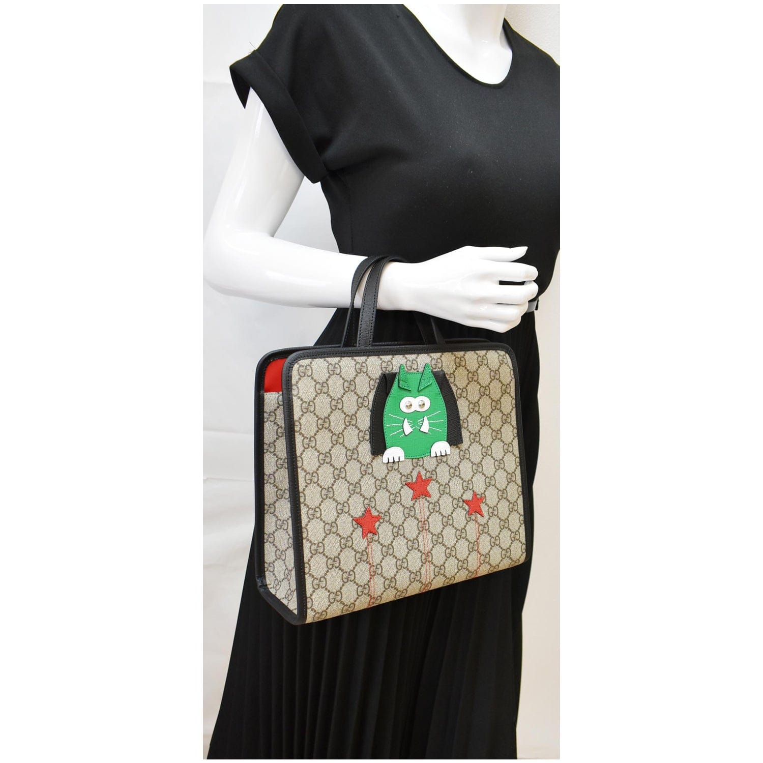 Gucci Children Cat Printed Tote Bag Canvas Beige