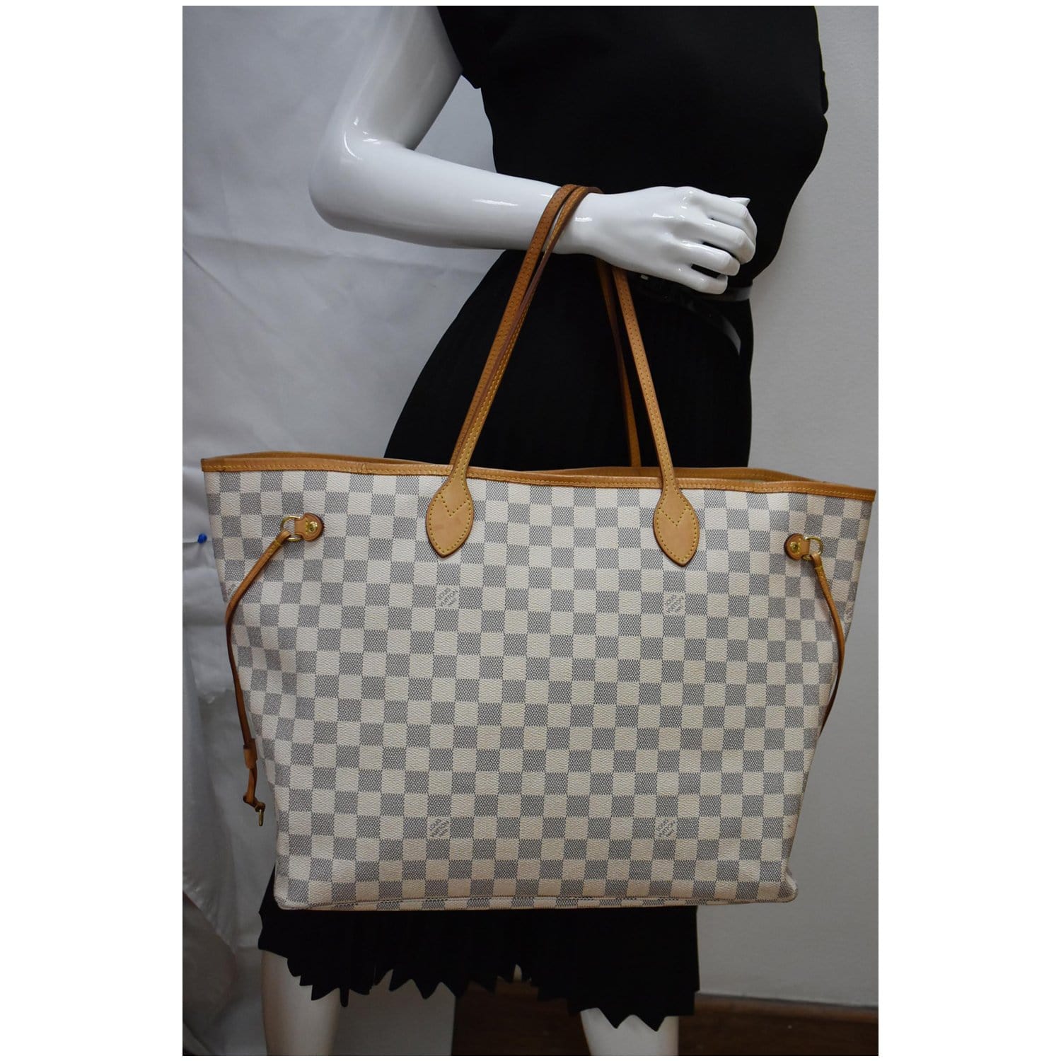 Louis Neverfull Gm Damier Azur Tote Shoulder White Shoulder Bag