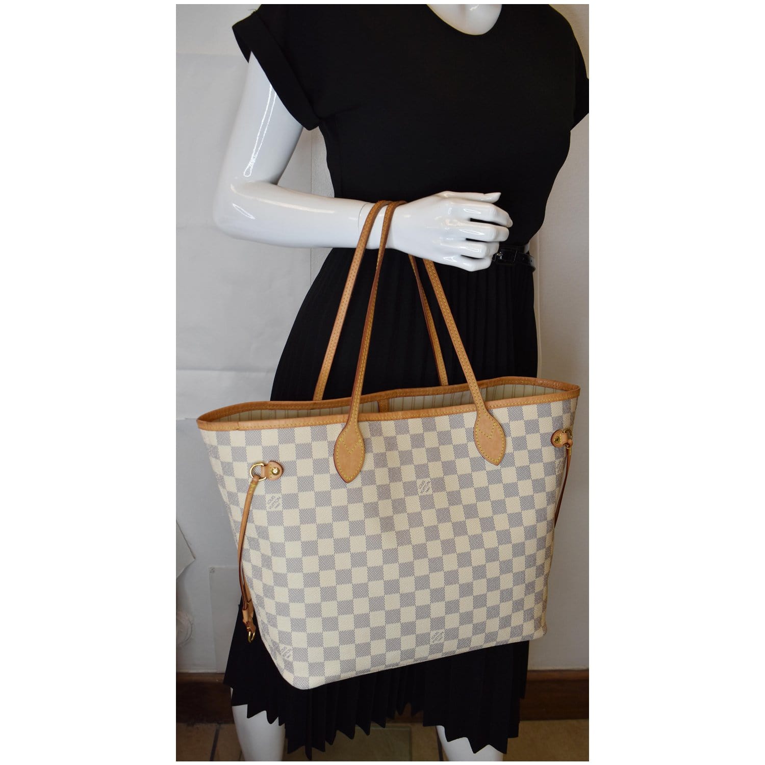 Louis Neverfull Mm Damier Azur Tote Shoulder White Shoulder Bag