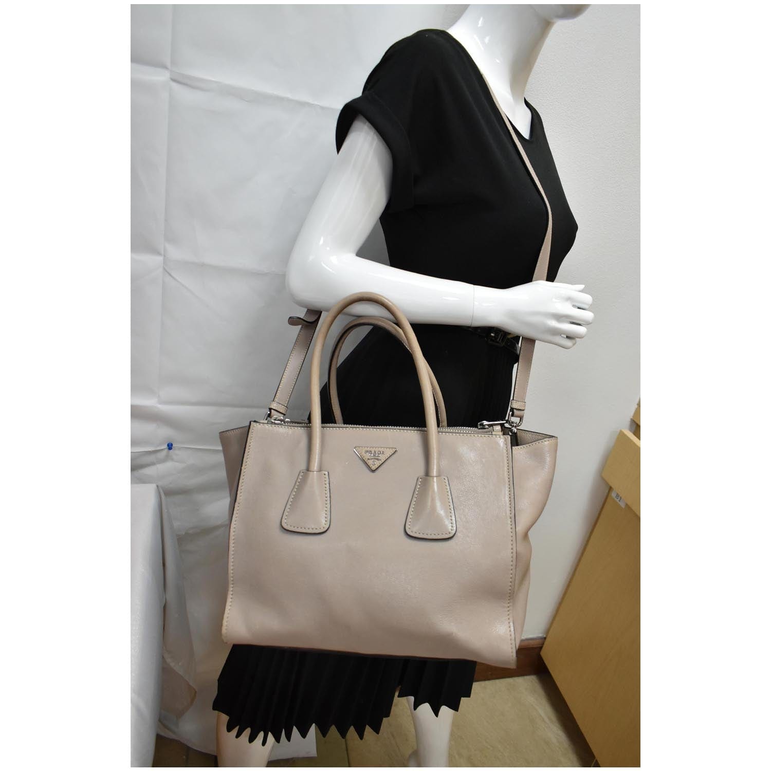Prada City Twin Pocket Calf Tote Shoulder Bag Leather