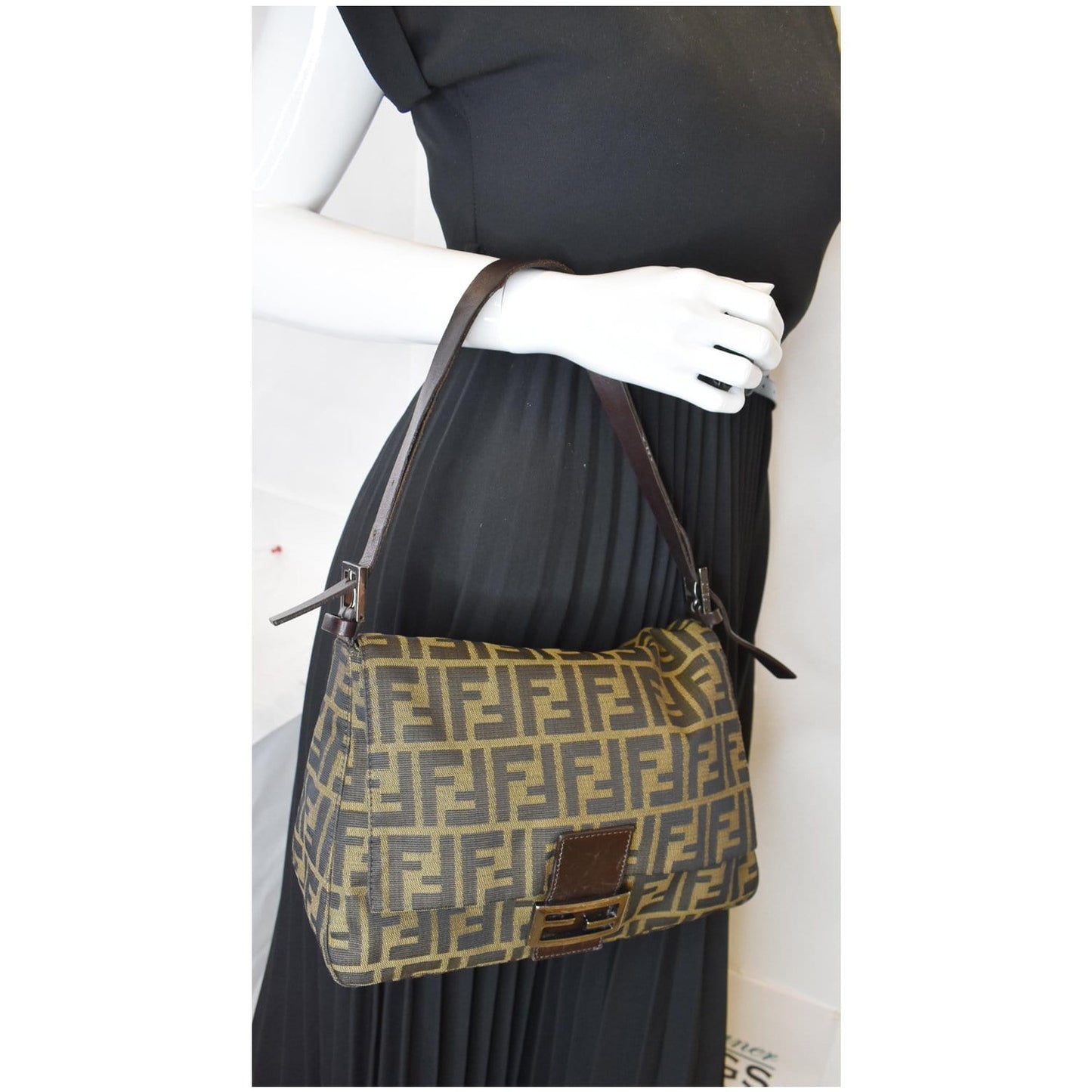 Fendi Zucchino Mama Baguette Shoulder Bag Canvas Brown