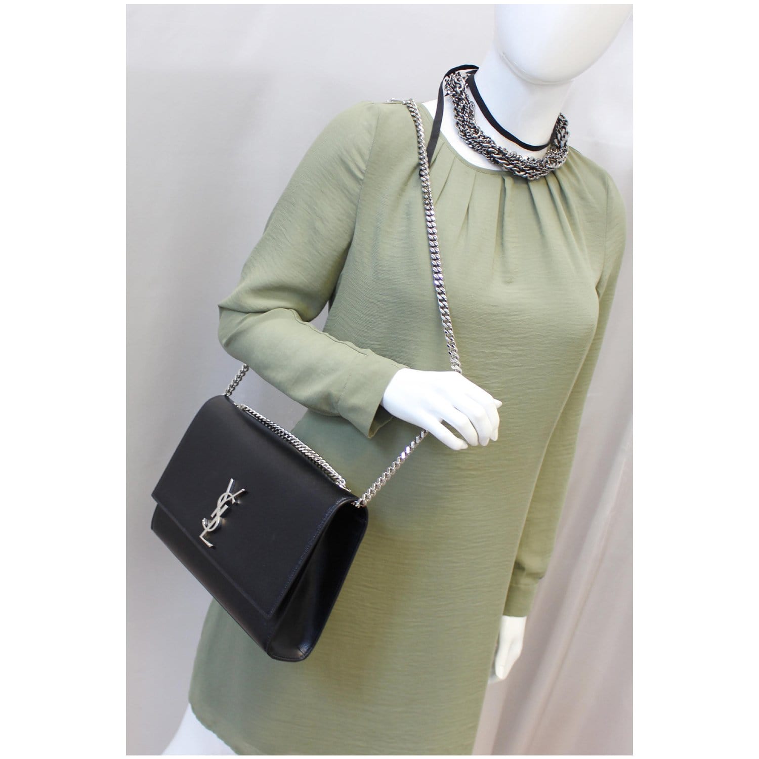 YSL Saint Laurent Saint Kate Grain De Poudre Shoulder Bag Leather Black