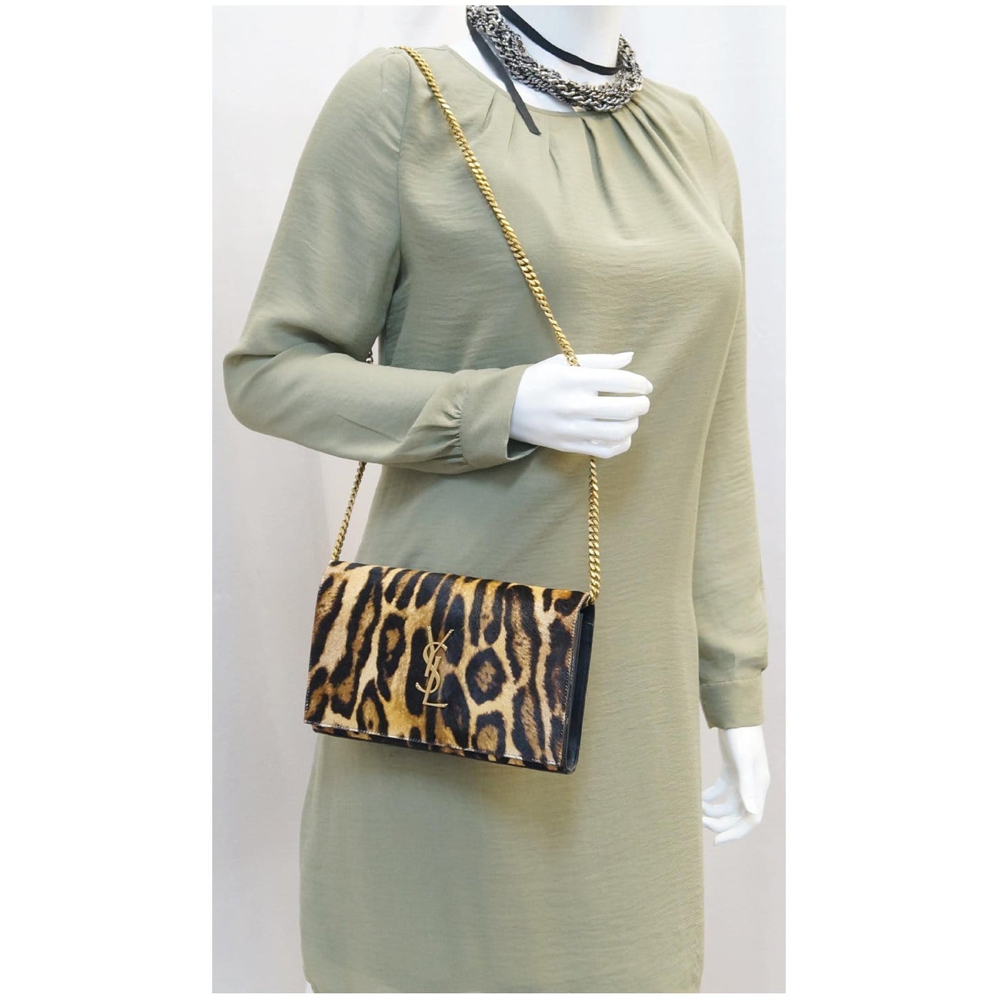 YSL Saint Laurent Saint Kate Monogramme Leopard Print Shoulder Bag Black