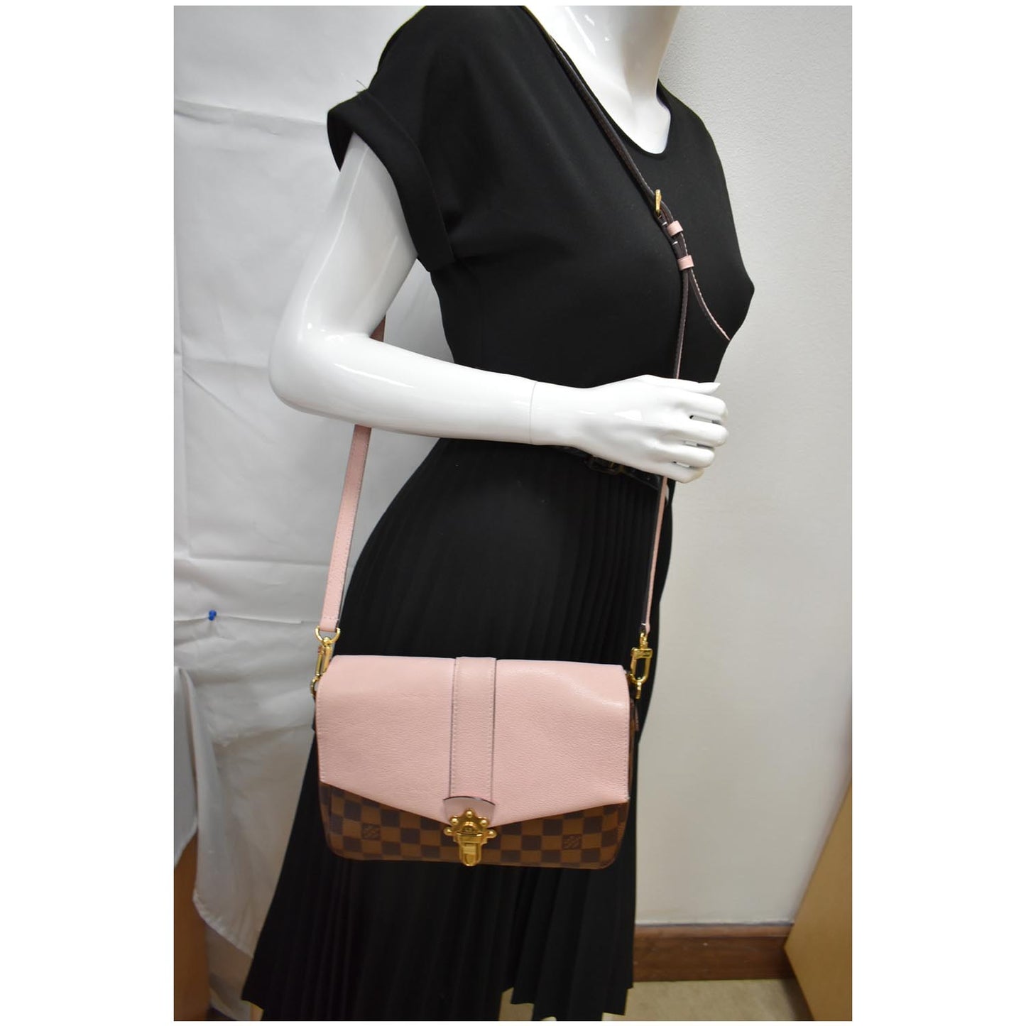 Louis Clapton Damier Ebene Crossbody Bag Magnolia