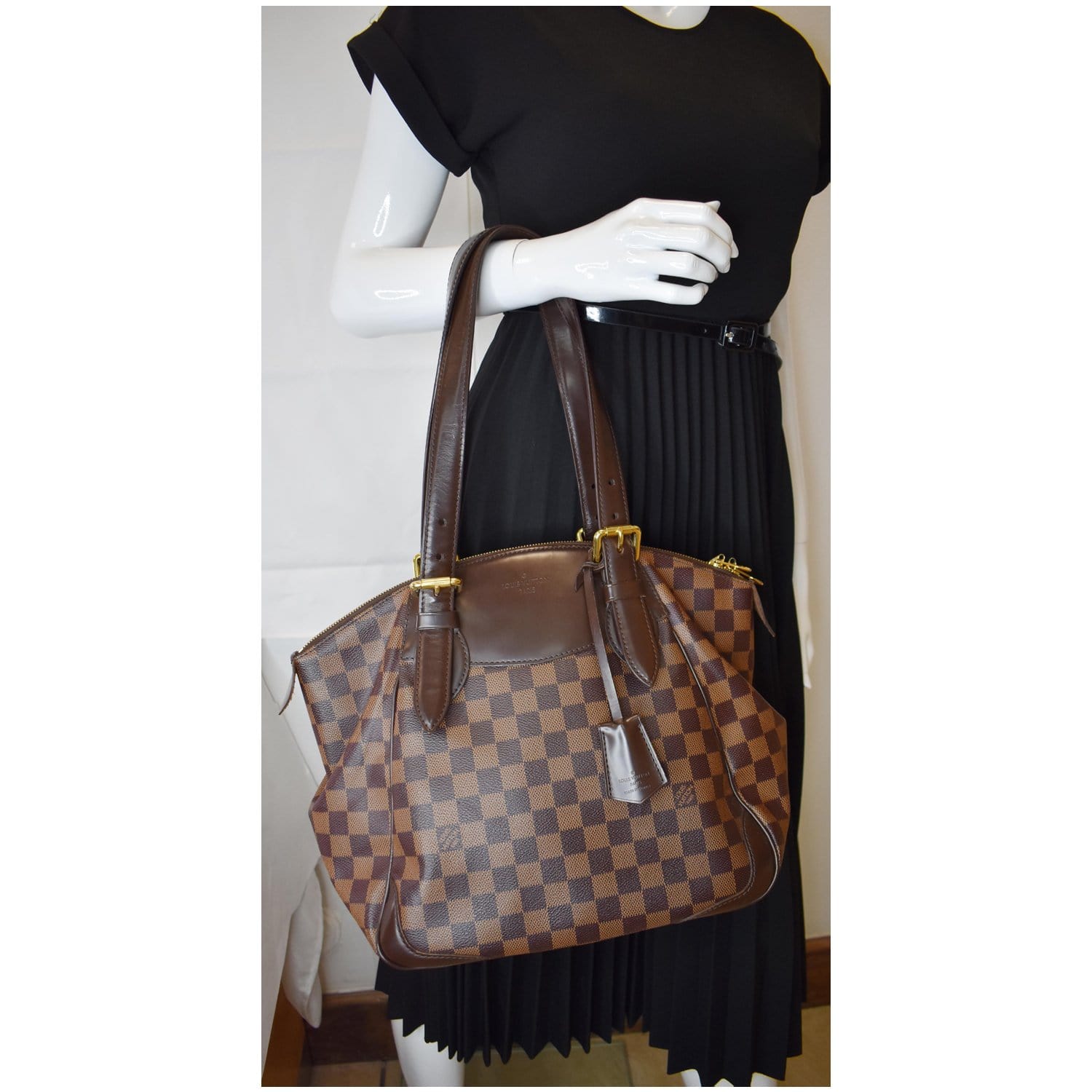 Louis Verona Mm Damier Ebene Shoulder Bag Brown Brown 2
