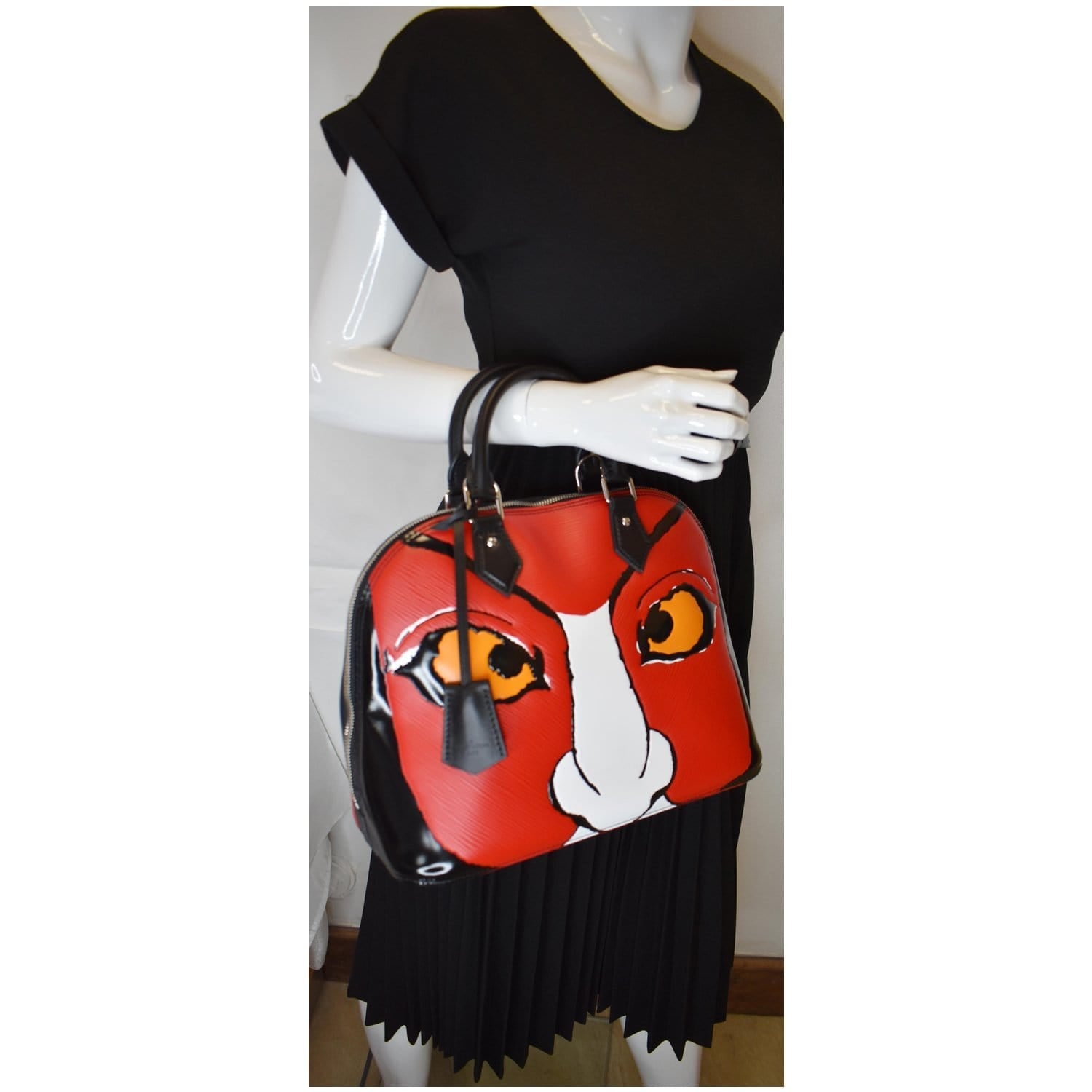 Louis Kabuki Alma Epi Satchel Bag Leather Red Travel Bag
