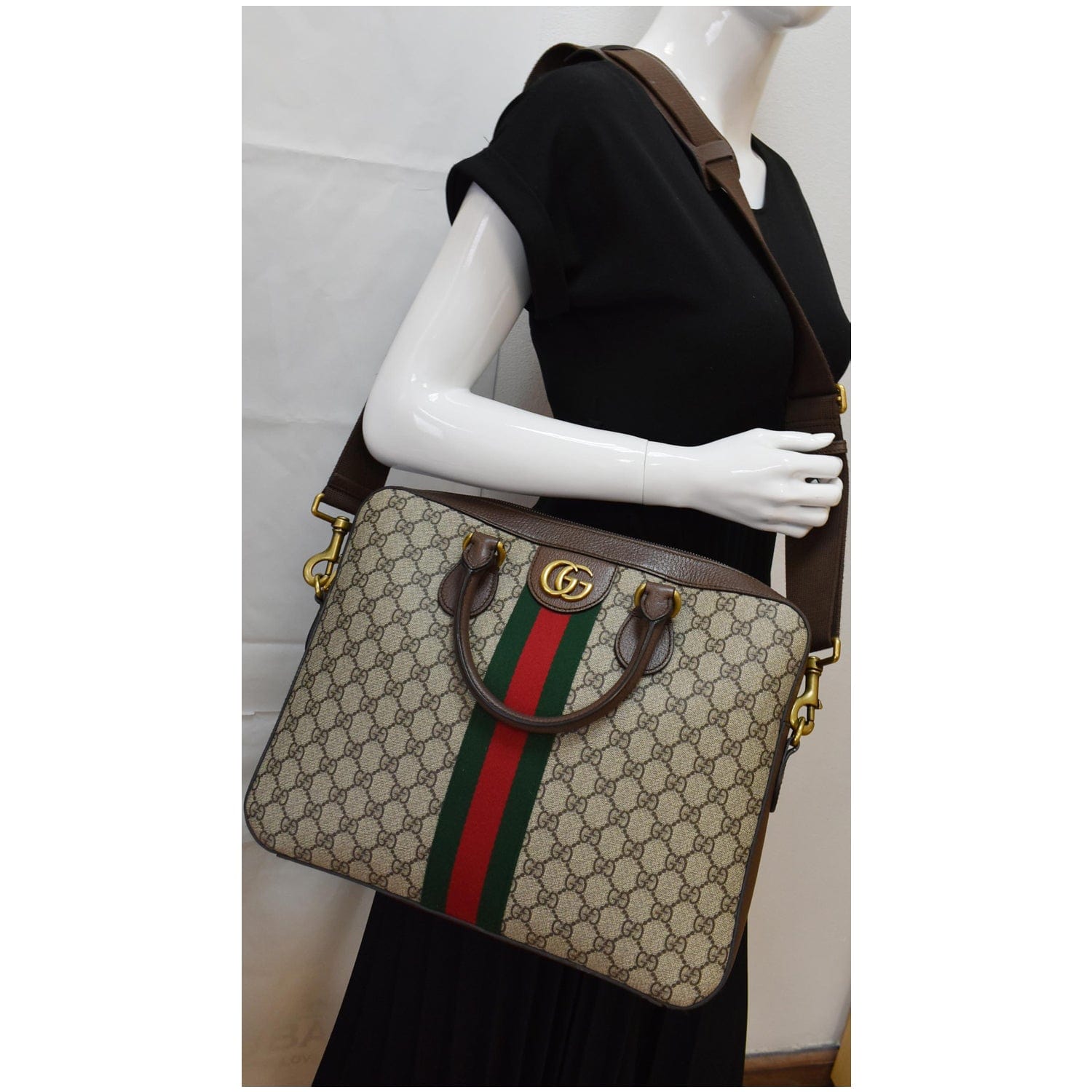 Gucci Ophidia Soft Supreme Briefcase Shoulder Bag Leather Canvas