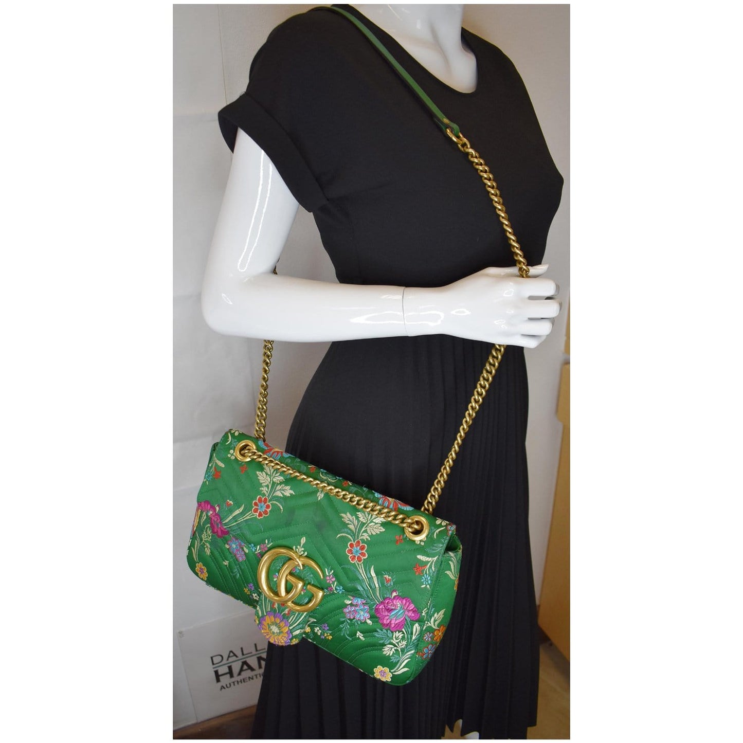 Gucci Marmont Floral Jacquard Shoulder Bag Matelasse Green