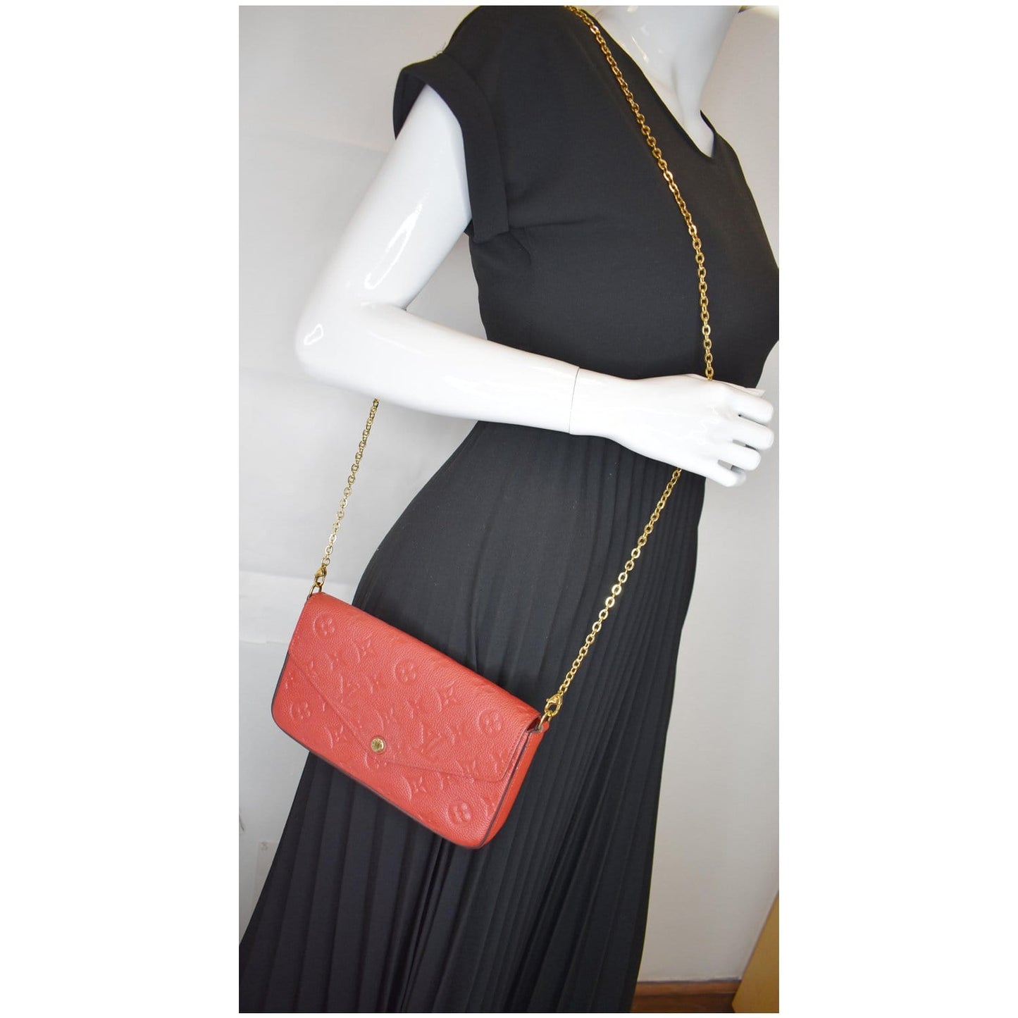 Louis Pochette Felicie Empreinte Crossbody Bag Leather Red
