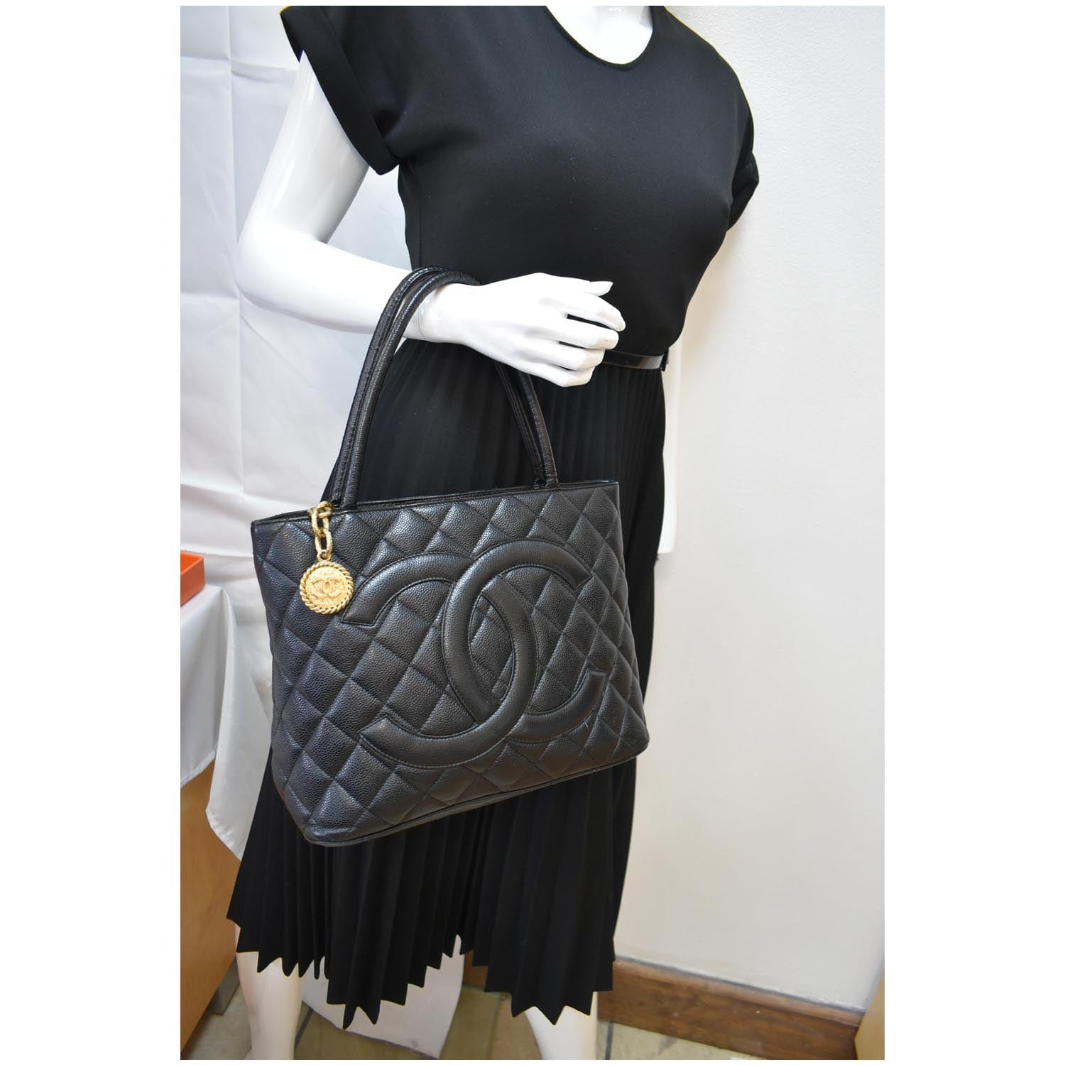 Chanel Medallion Caviar Tote Bag Leather Quilted