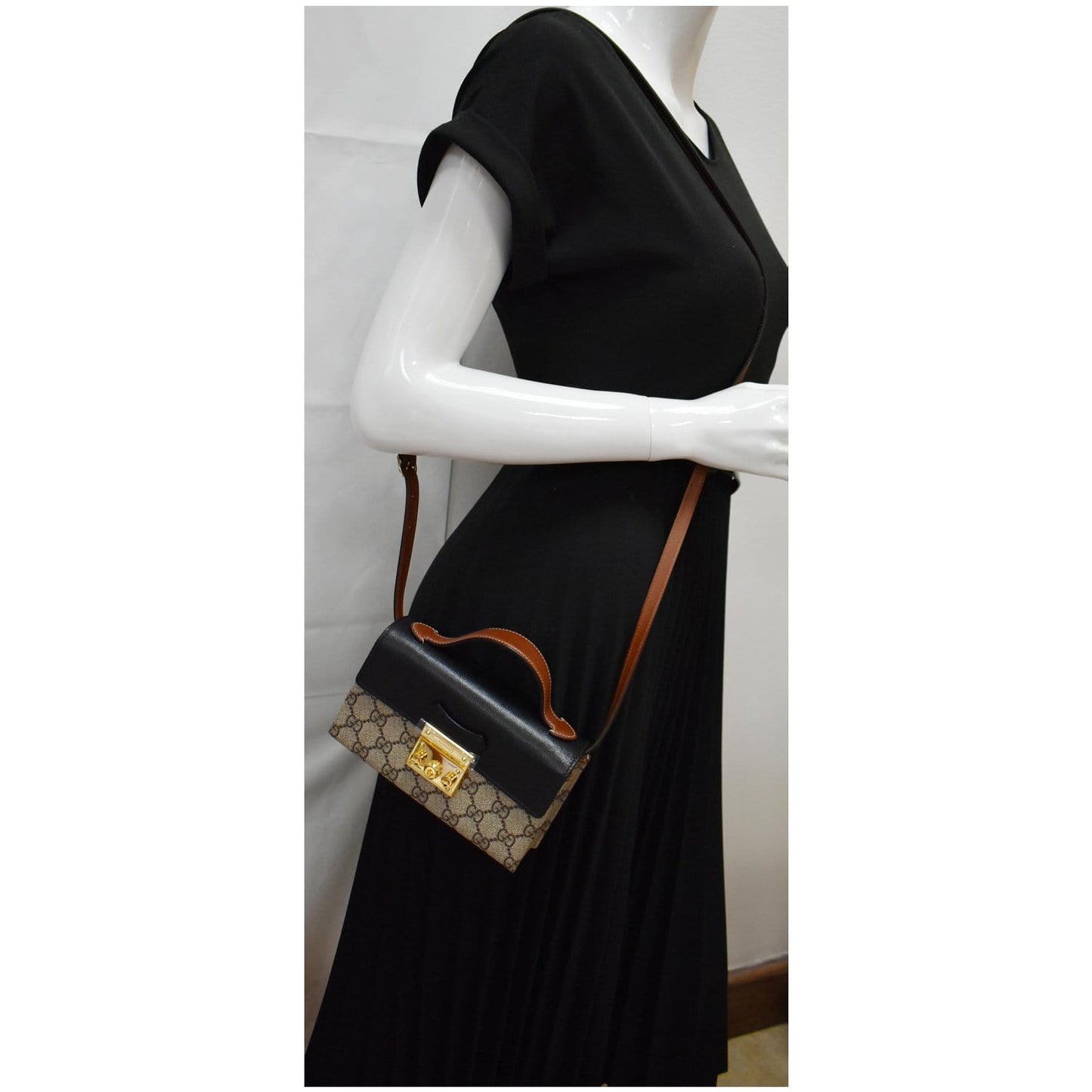 Gucci Padlock Supreme Top Handle Crossbody Bag Canvas Beige