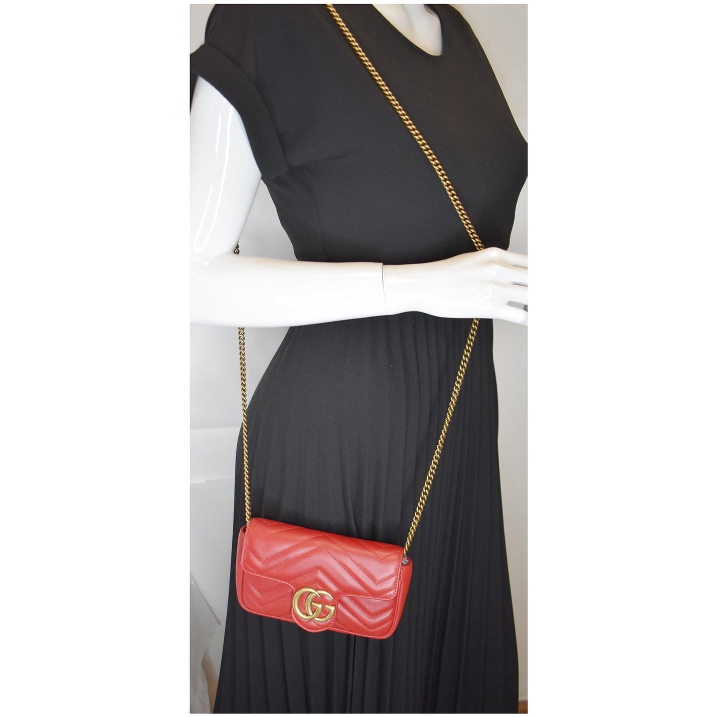 Gucci Marmont Super Mini Crossbody Bag Leather Matelasse Red 1