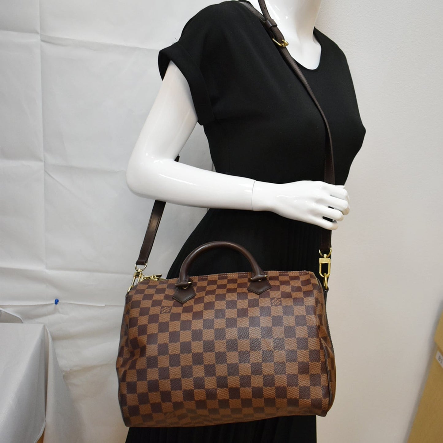 Louis Speedy Bandouliere Damier Ebene Satchel Bag Brown Travel Bag