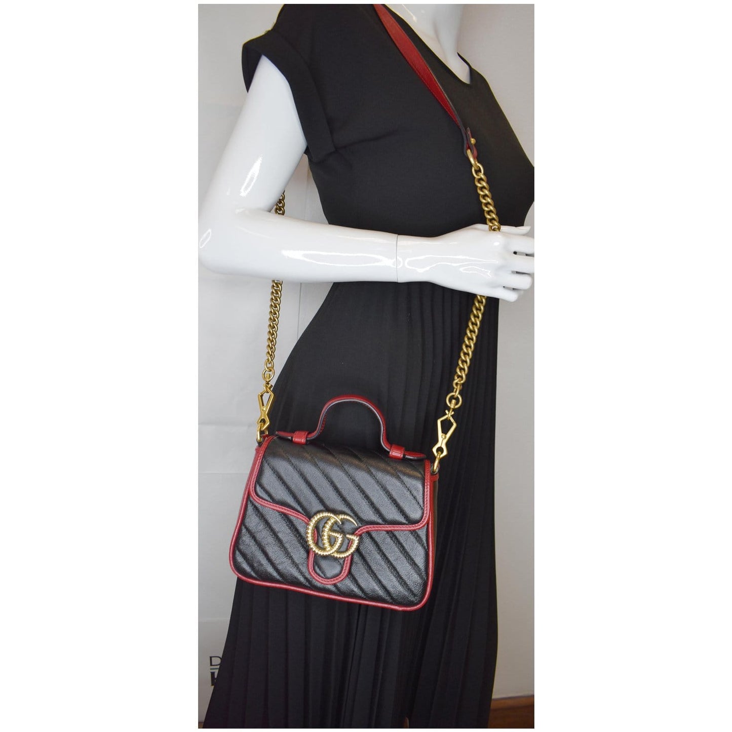 Gucci Marmont Top Handle Shoulder Bag Cerise Black Mini