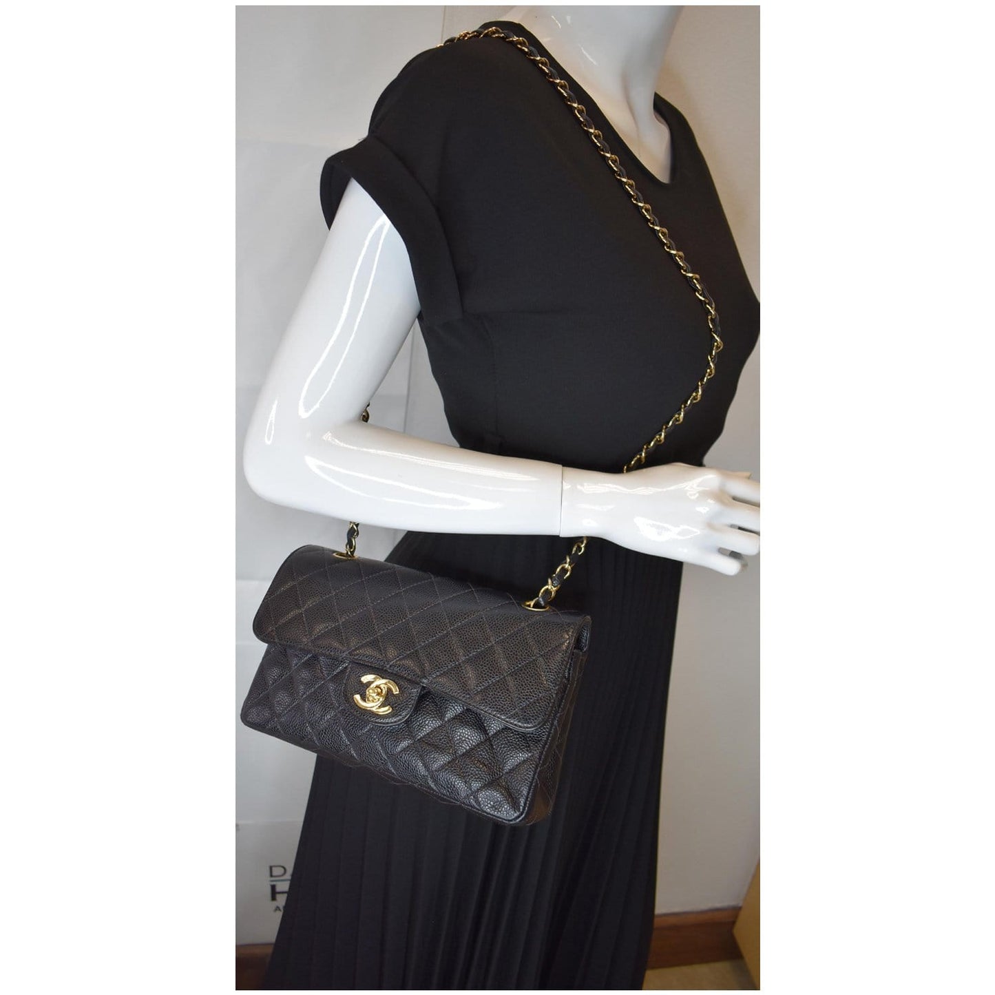 Chanel Small Double Flap Caviar Shoulder Bag Leather Quilted
