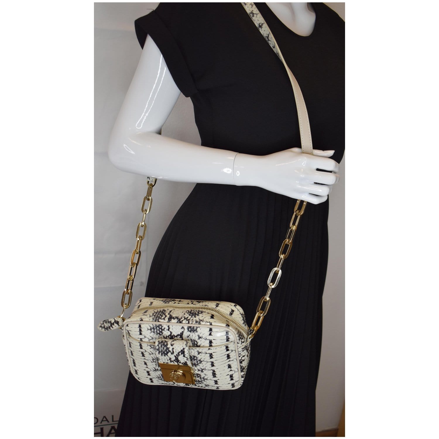 Versace Unica Python Embossed Crossbody Bag Leather White