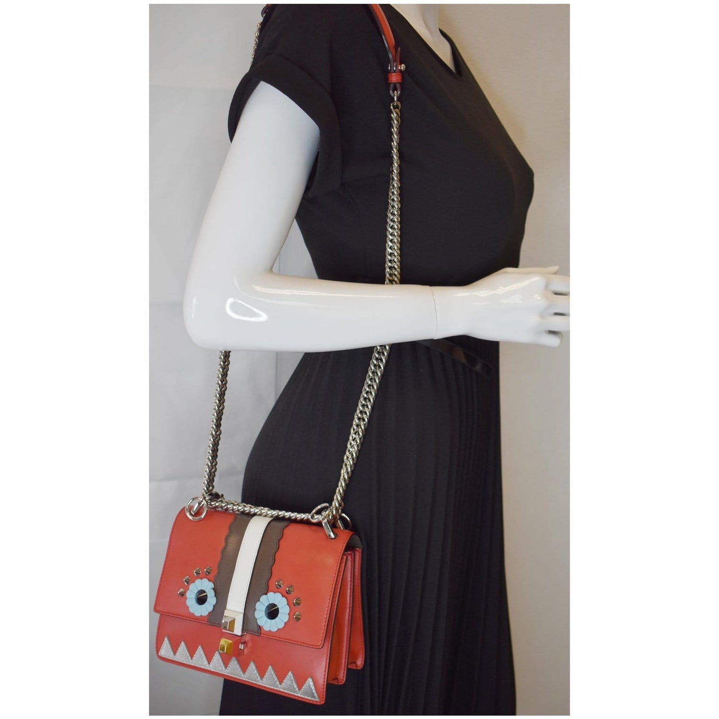 Fendi Kan Eyes Faces Shoulder Bag Leather Red