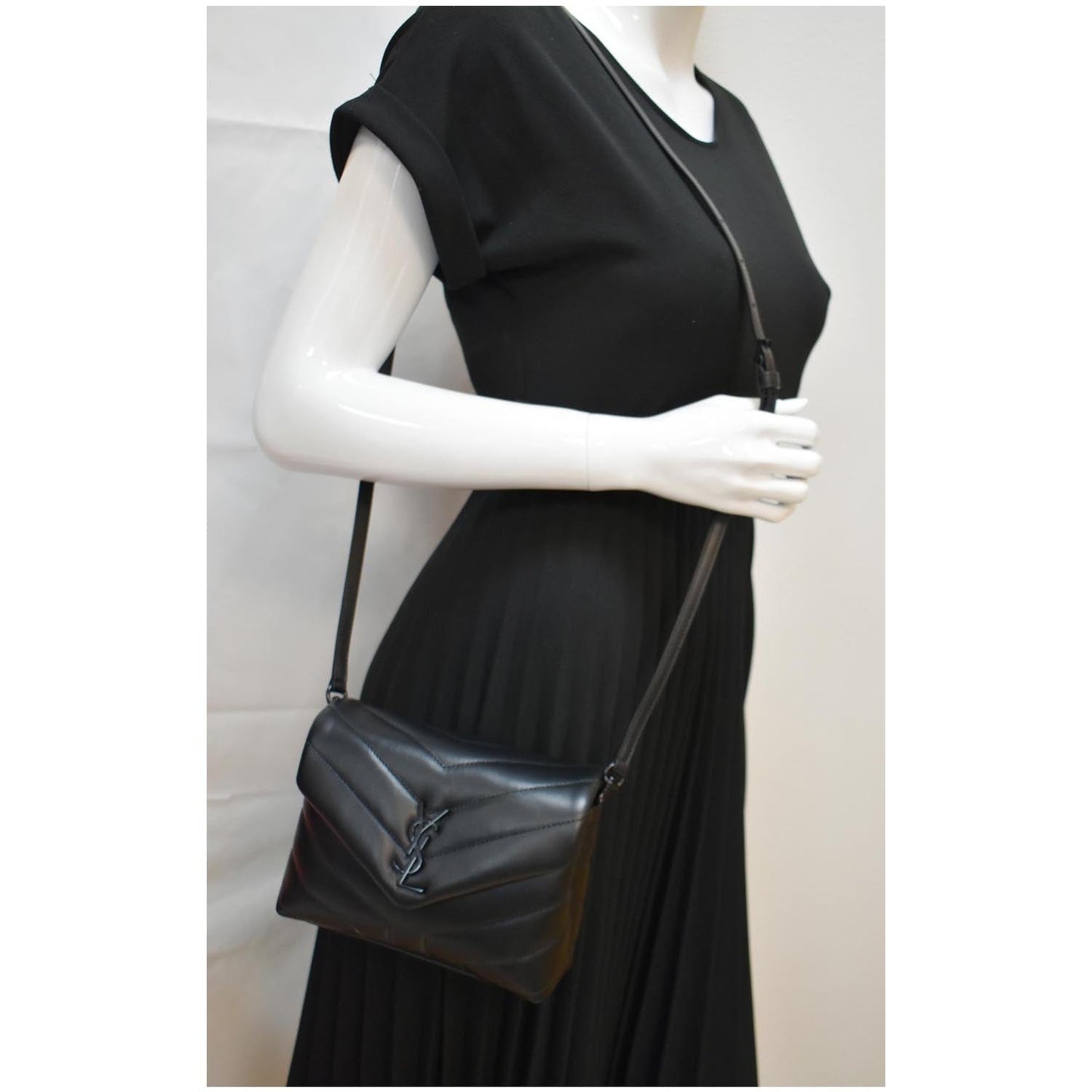 YSL Saint Laurent Saint Loulou Toy Crossbody Bag Leather Matelasse Black 2