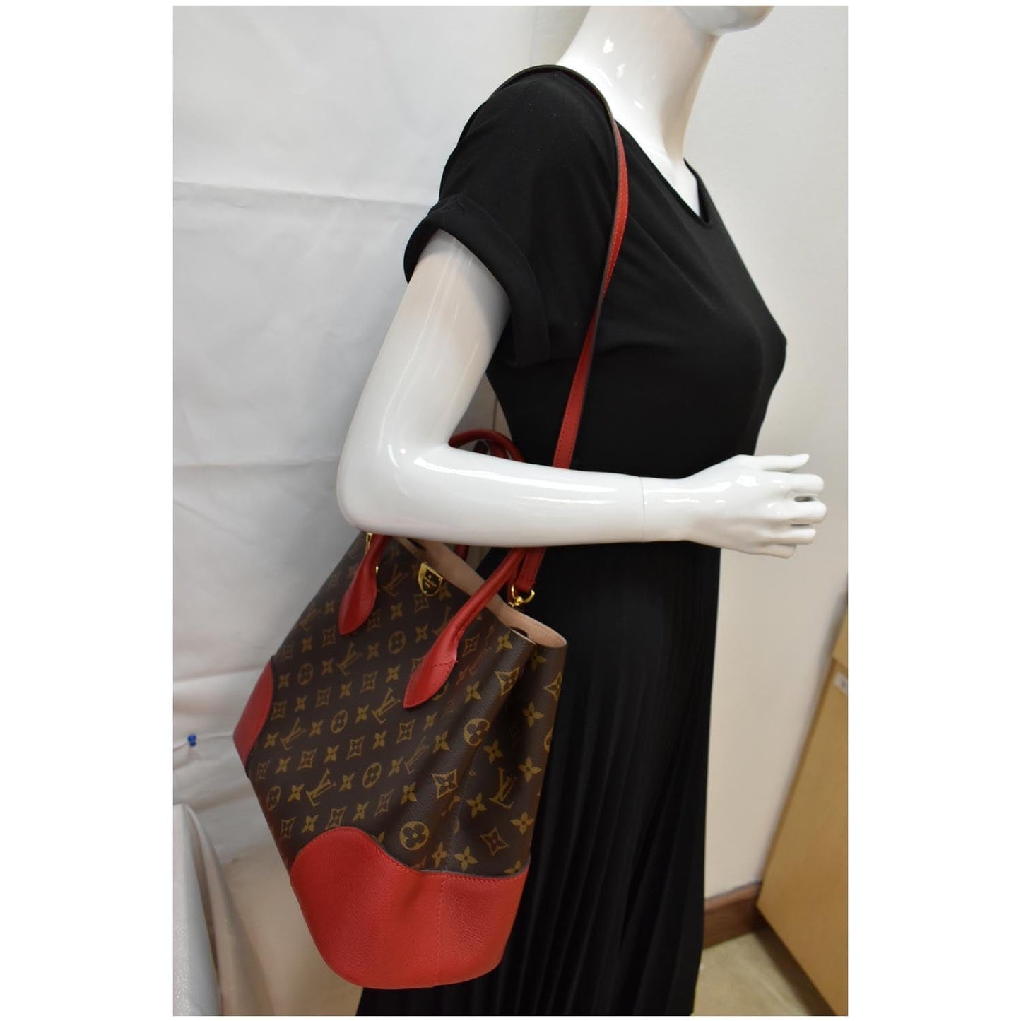 Louis Flandrin Tote Shoulder Bag Canvas Monogram Red 1