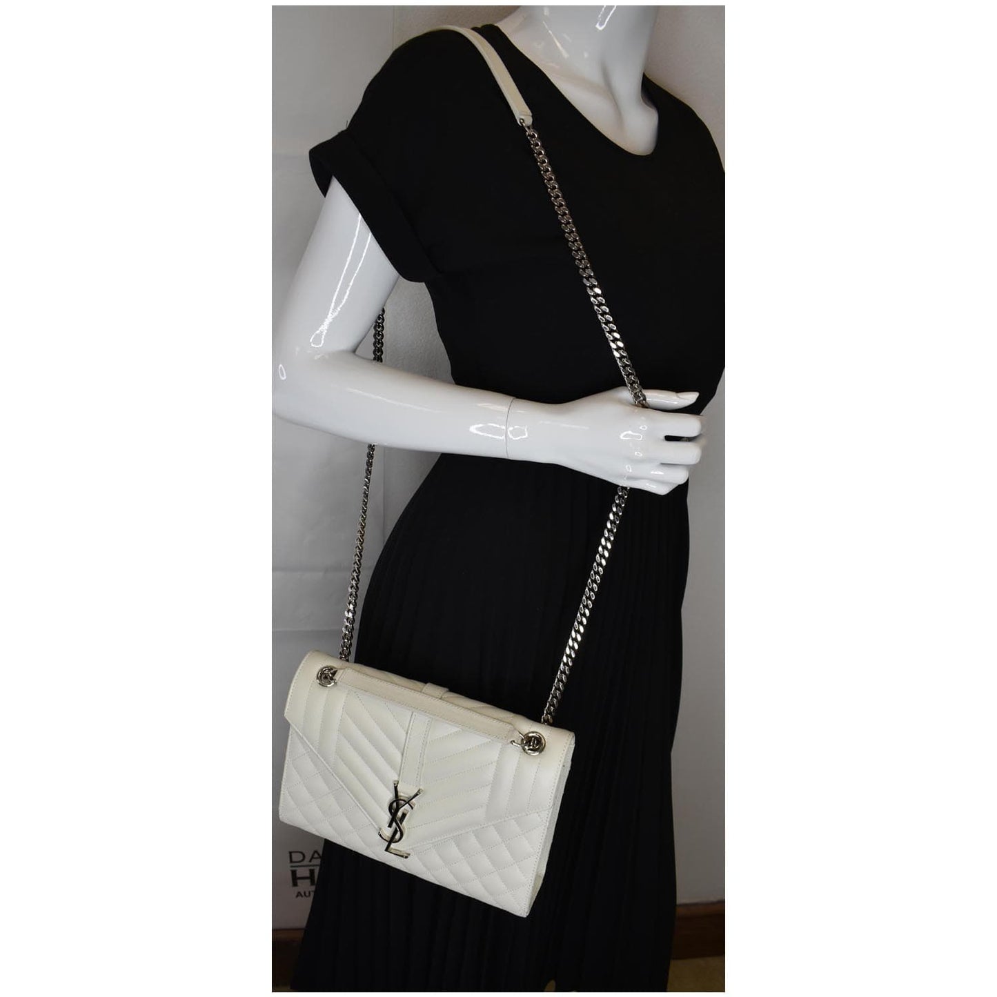 YSL Saint Laurent Saint Envelope Chain Shoulder Bag Leather White