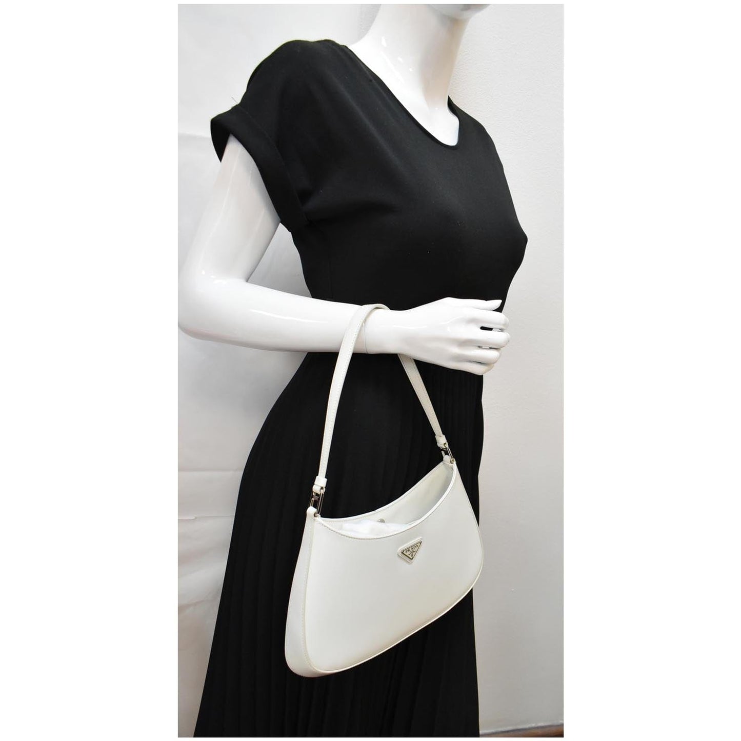 Prada Cleo Brushed Shoulder Bag Leather White