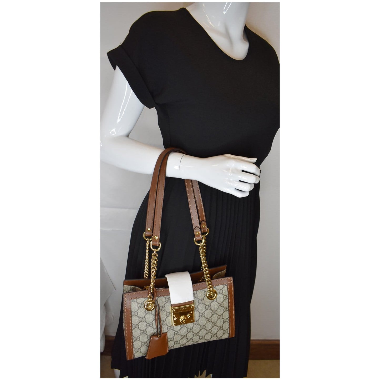 Gucci Padlock Supreme Shoulder Bag Ebony Canvas Beige Ebony 498156
